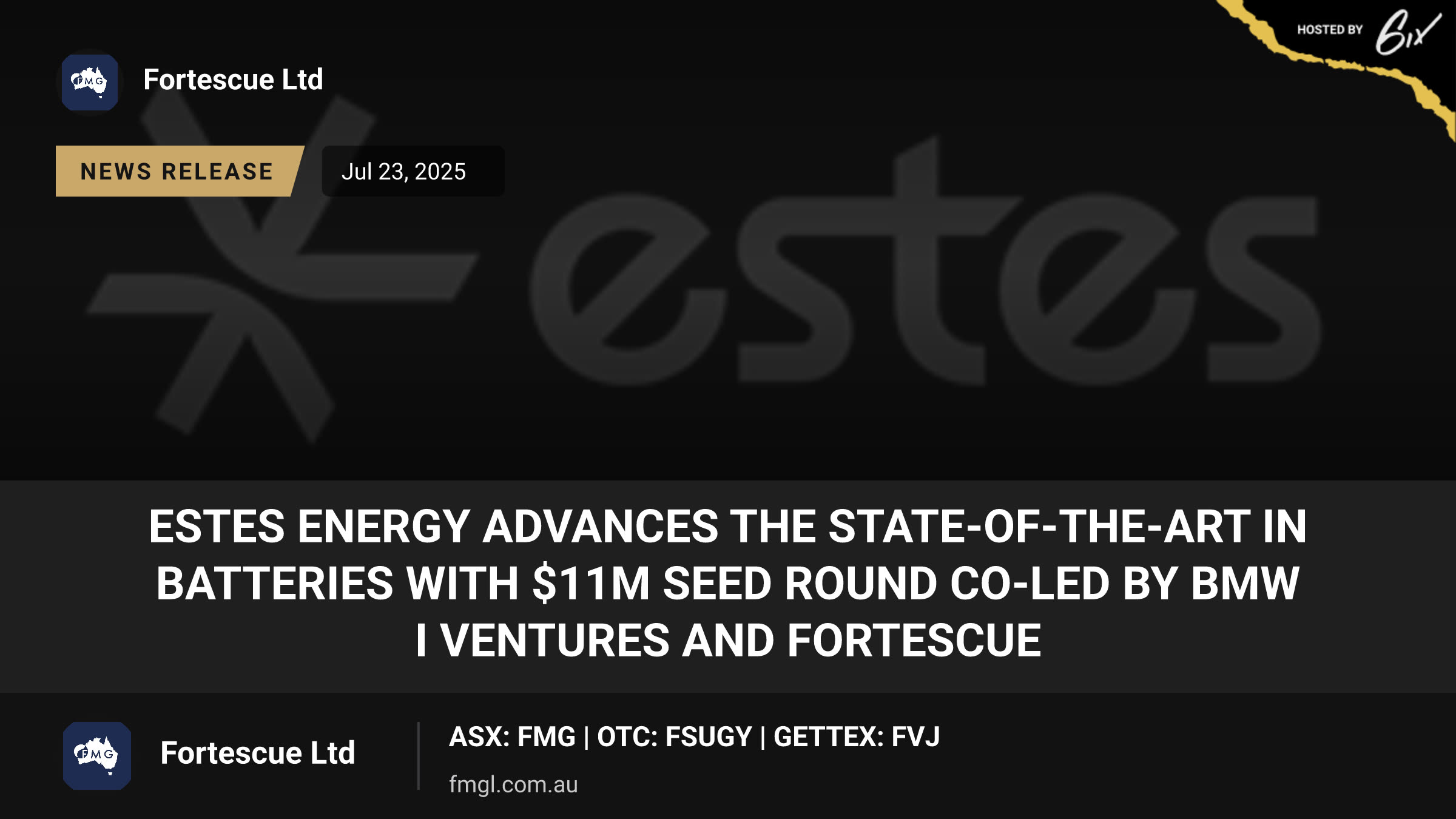 Estes Energy advances the state-of-the-art in batteries with $11M Seed round co-led by BMW i Ventures and Fortescue