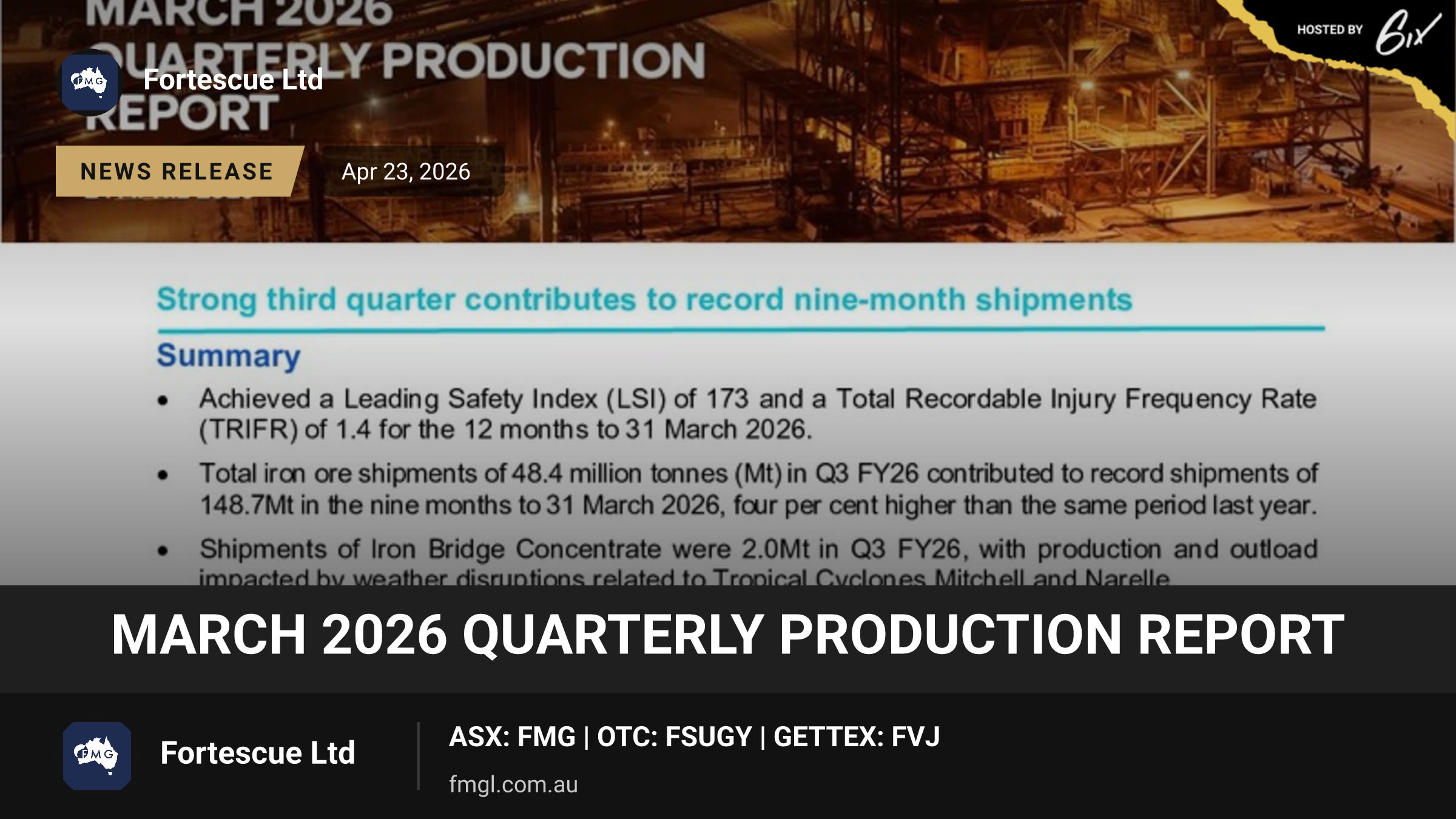 March 2026 Quarterly Production Report
