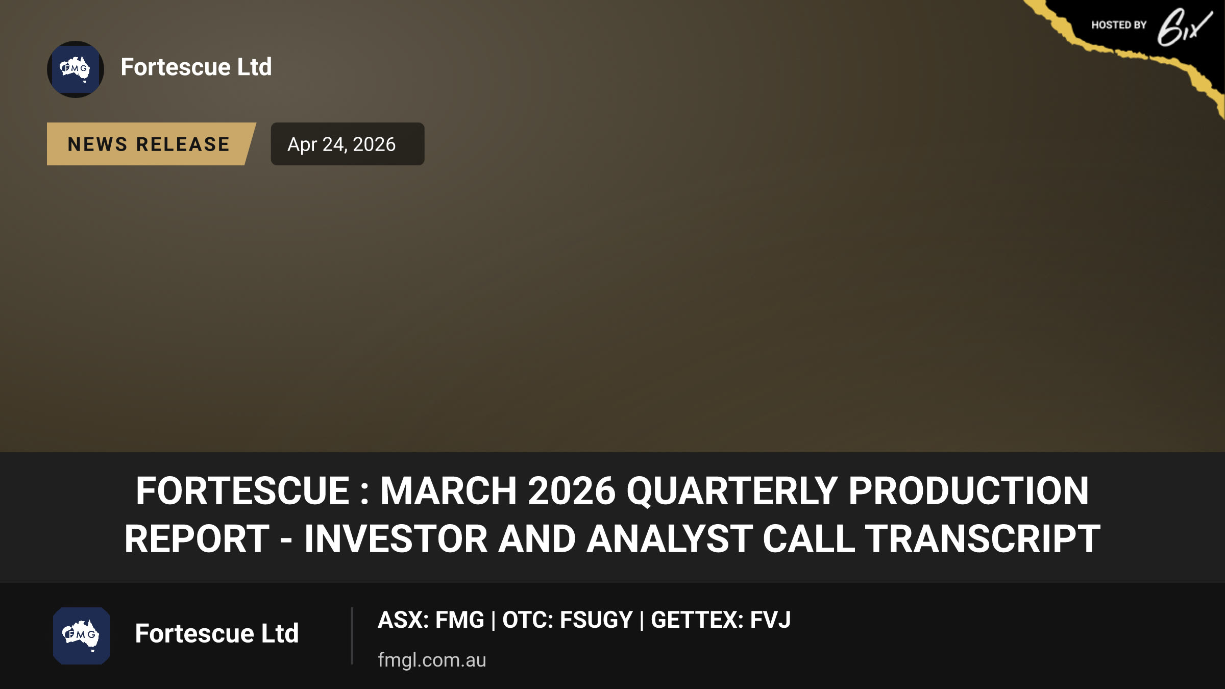 Fortescue : March 2026 Quarterly Production Report - Investor and Analyst Call Transcript