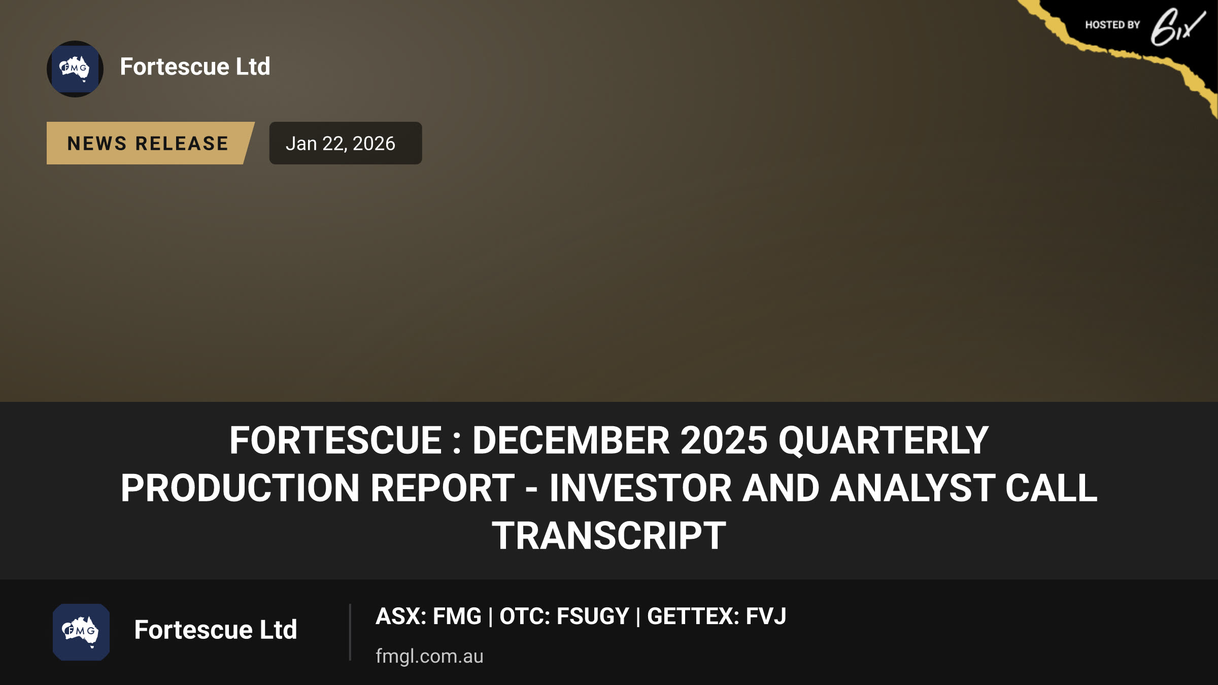 Fortescue : December 2025 Quarterly Production Report - Investor and Analyst Call Transcript