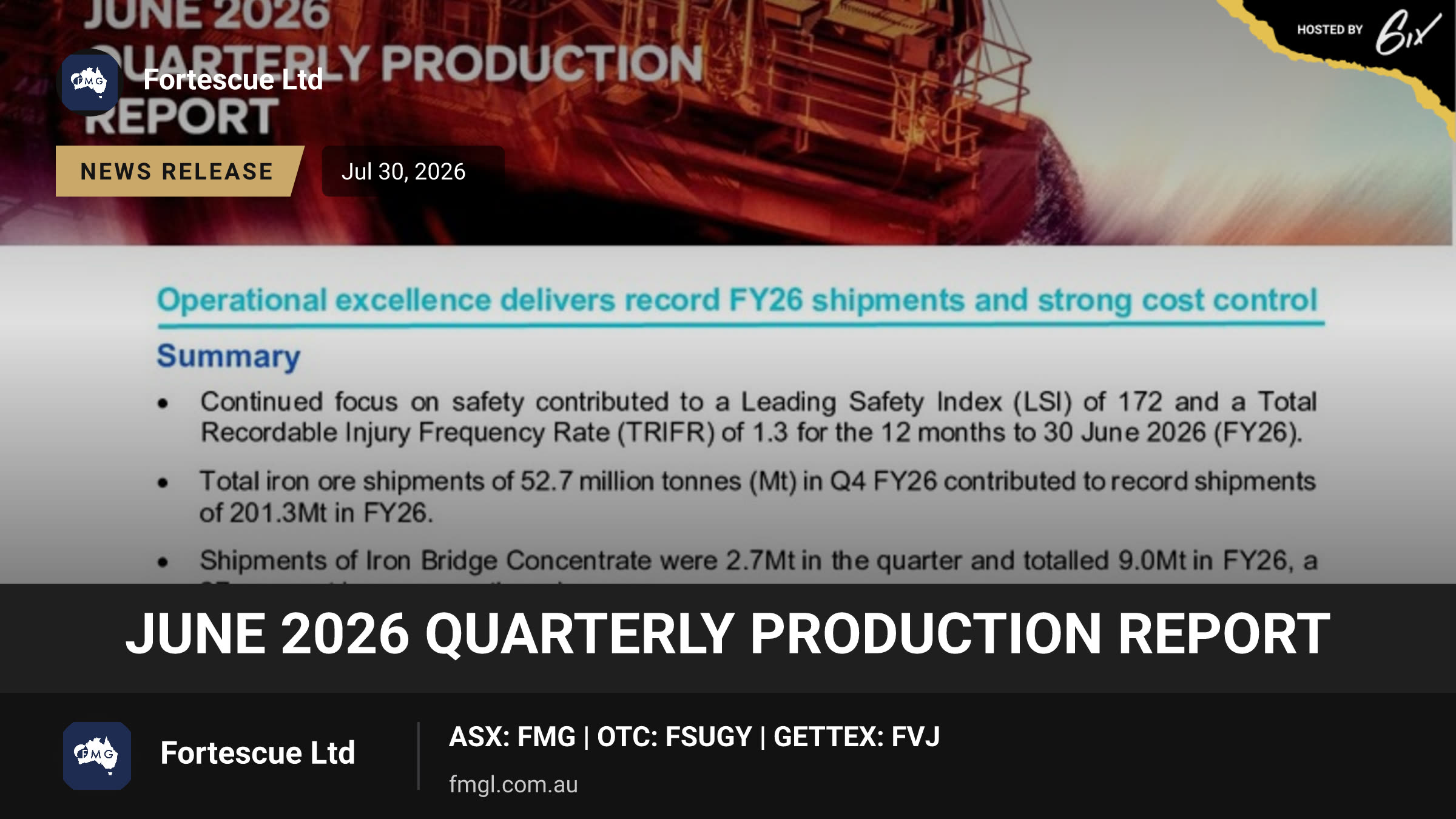 June 2026 Quarterly Production Report