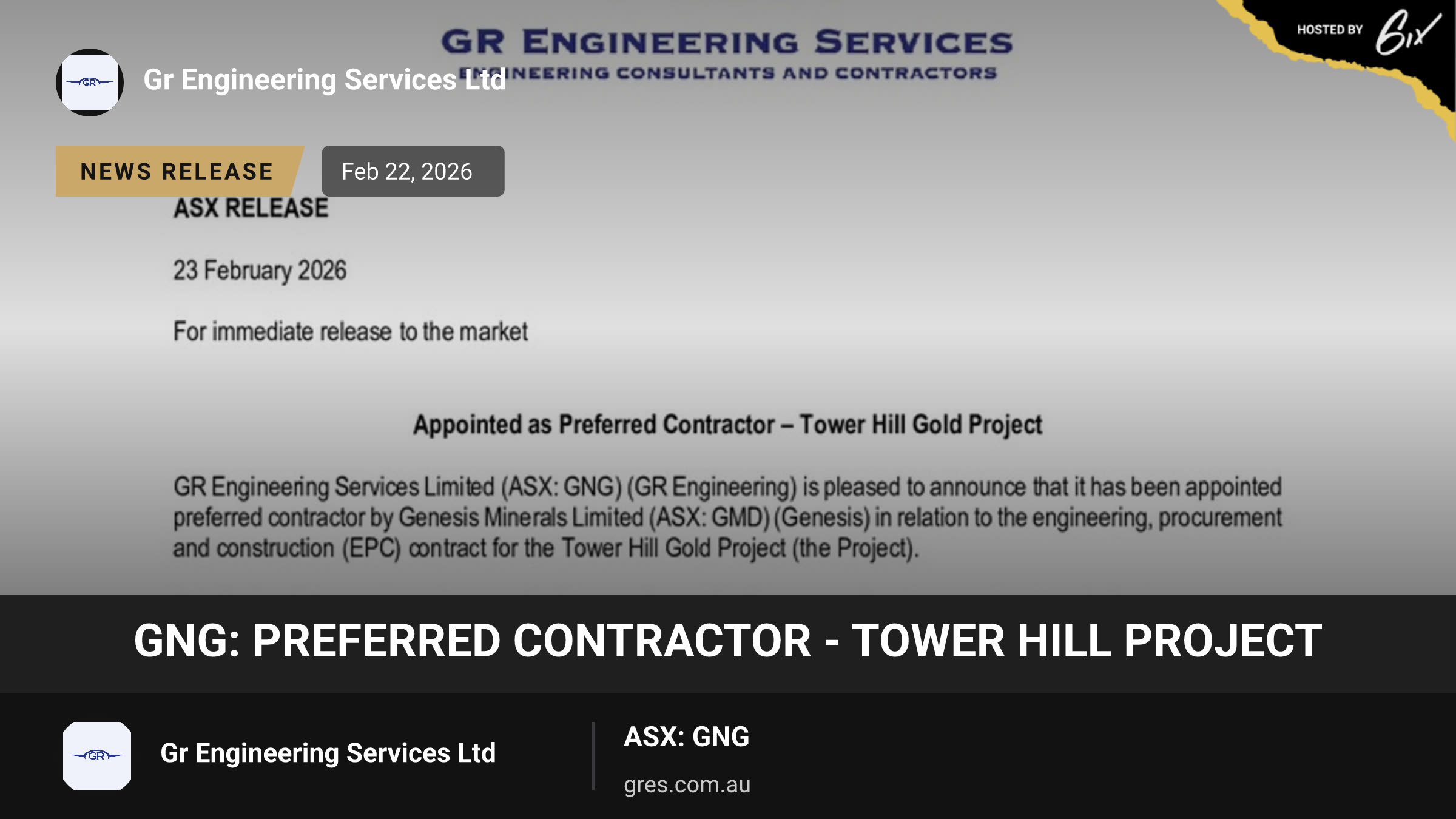 GNG: Preferred Contractor - Tower Hill Project