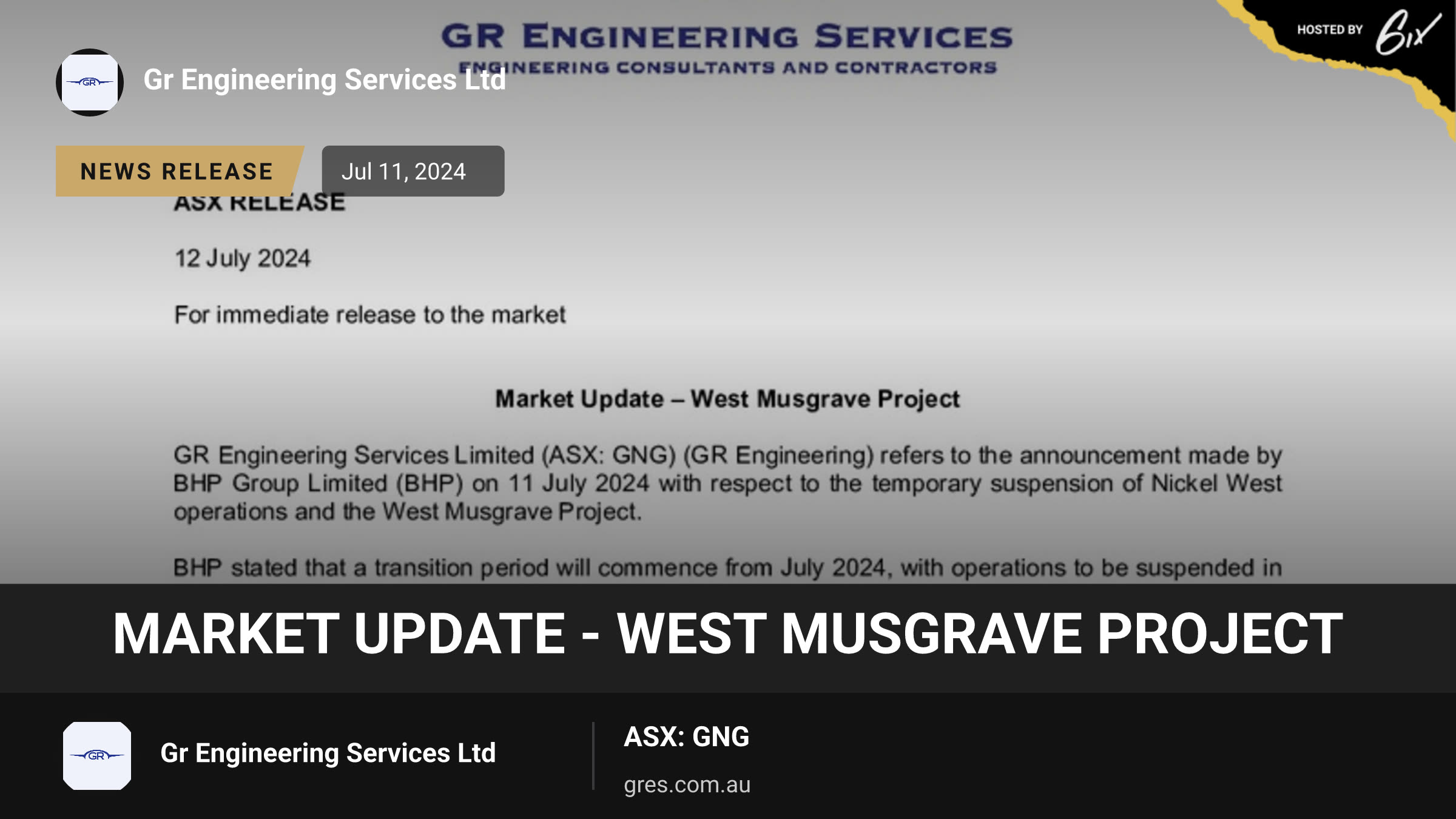 Market Update - West Musgrave Project