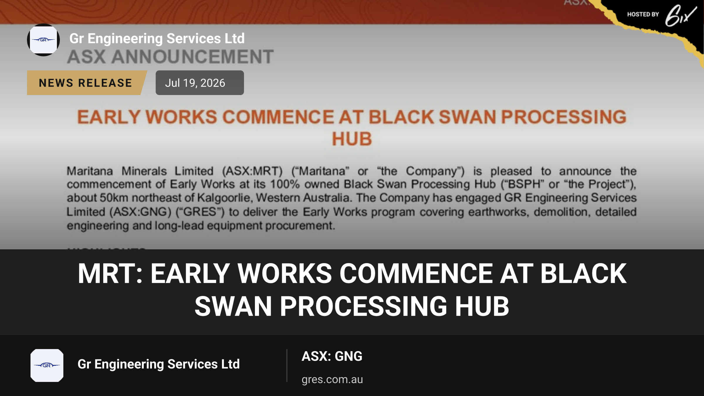 MRT: Early Works Commence at Black Swan Processing Hub