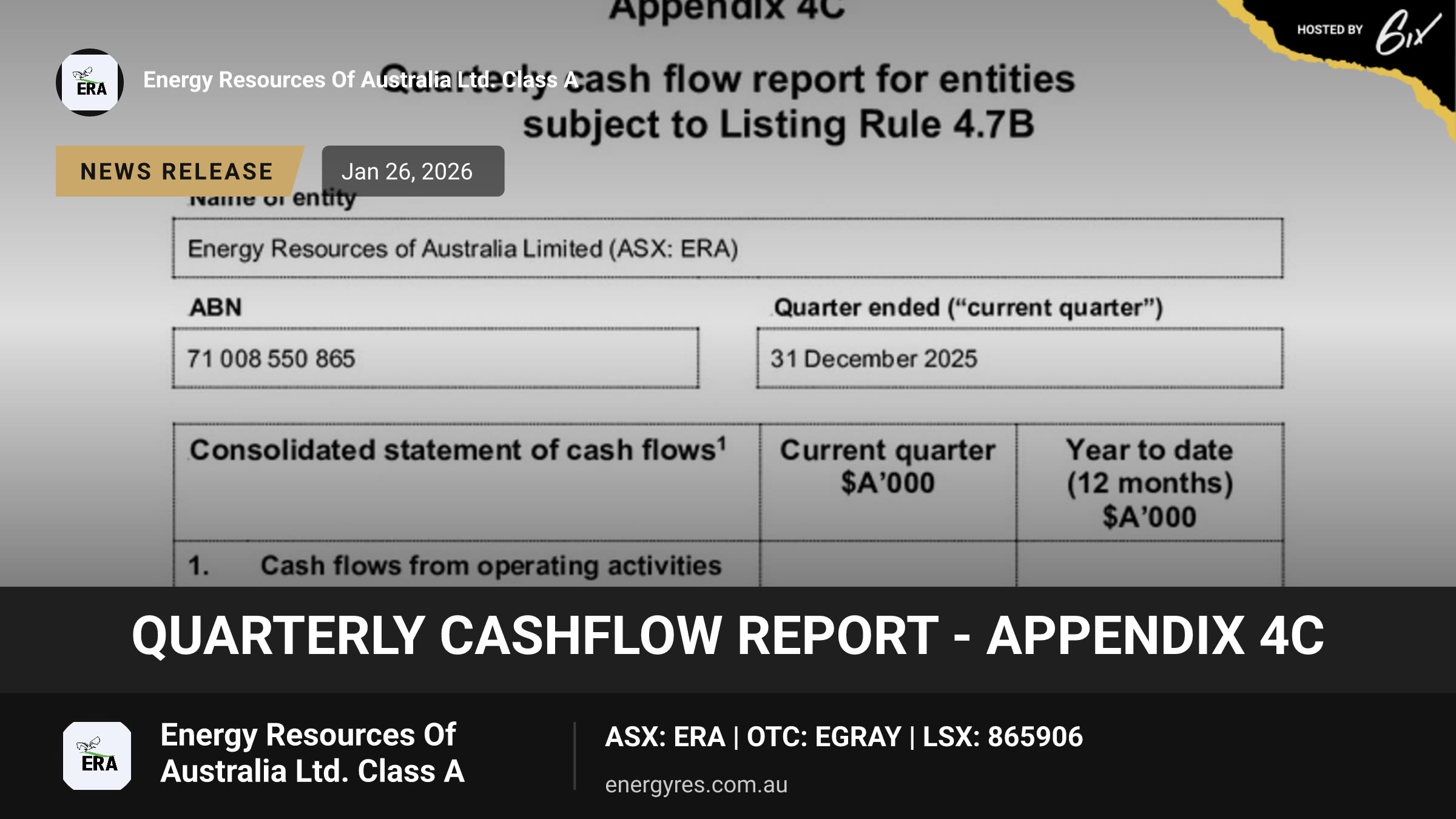 Quarterly Cashflow Report - Appendix 4C