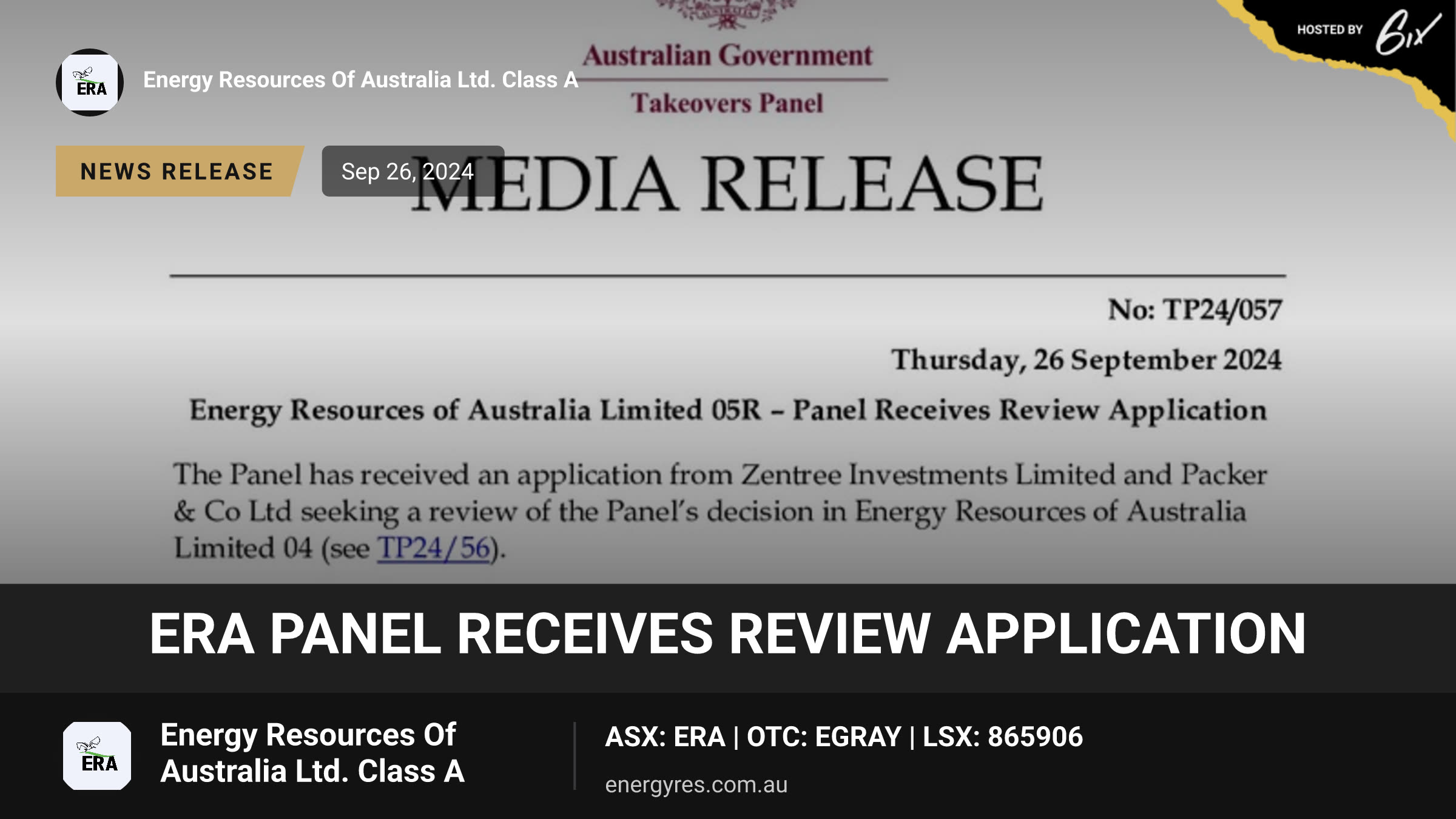 ERA Panel Receives Review Application