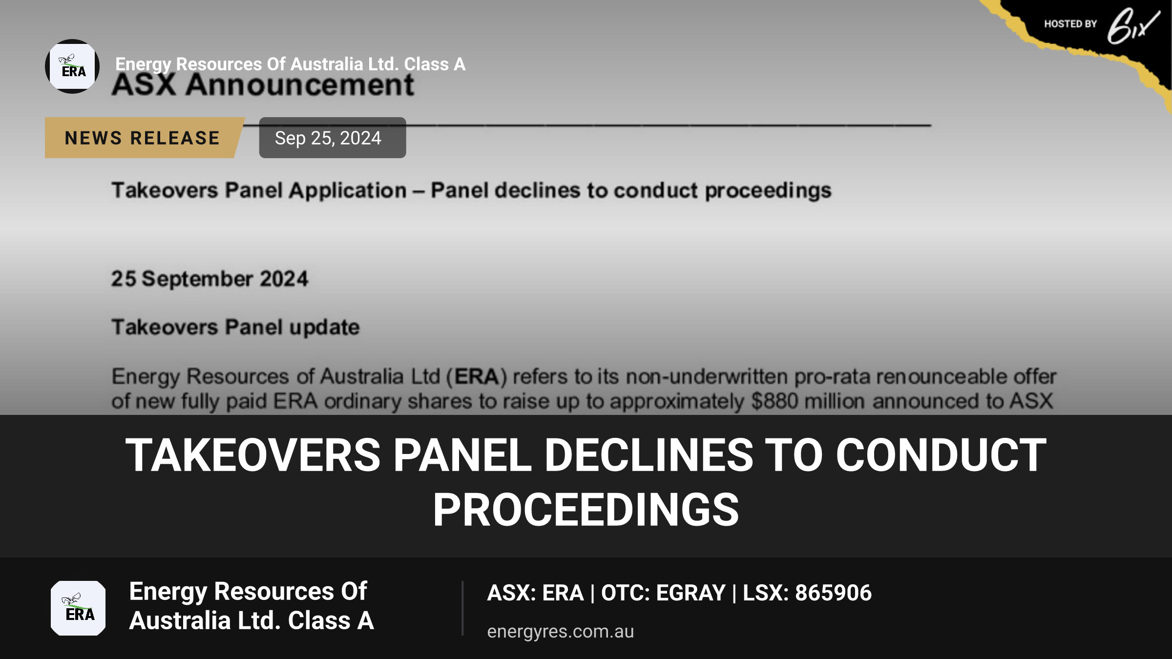 Takeovers Panel Declines to Conduct Proceedings