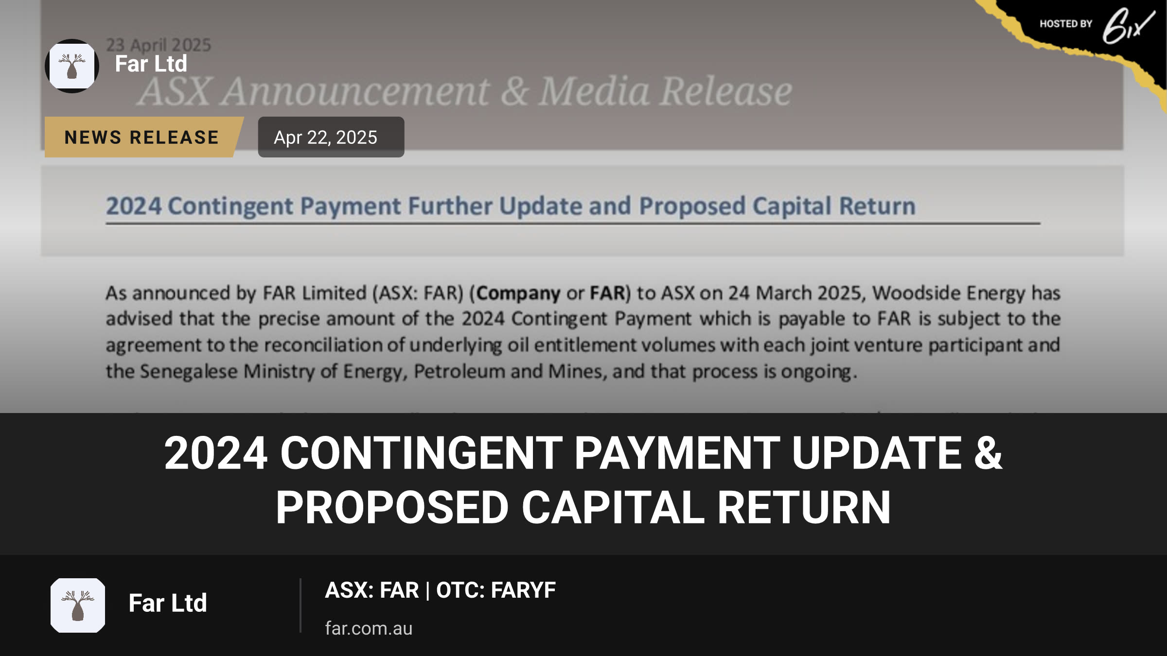 2024 Contingent Payment Update & Proposed Capital Return