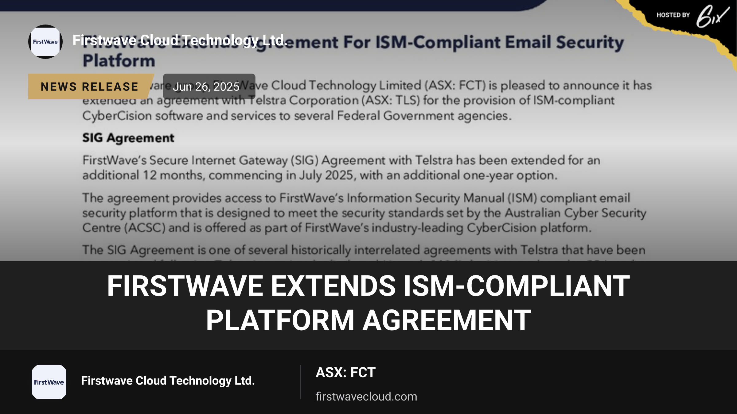 FirstWave Extends ISM-Compliant Platform Agreement