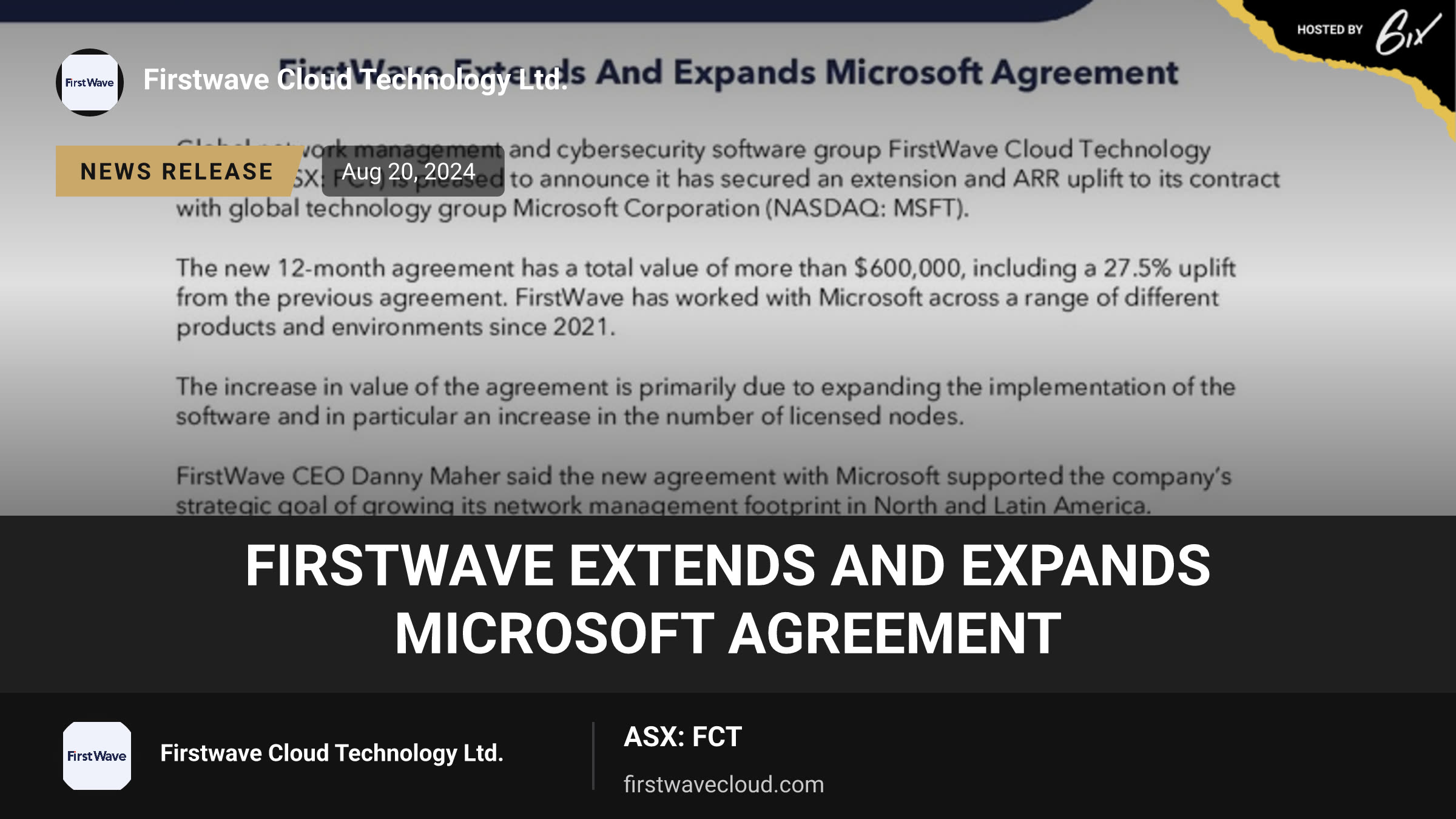 FirstWave Extends And Expands Microsoft Agreement