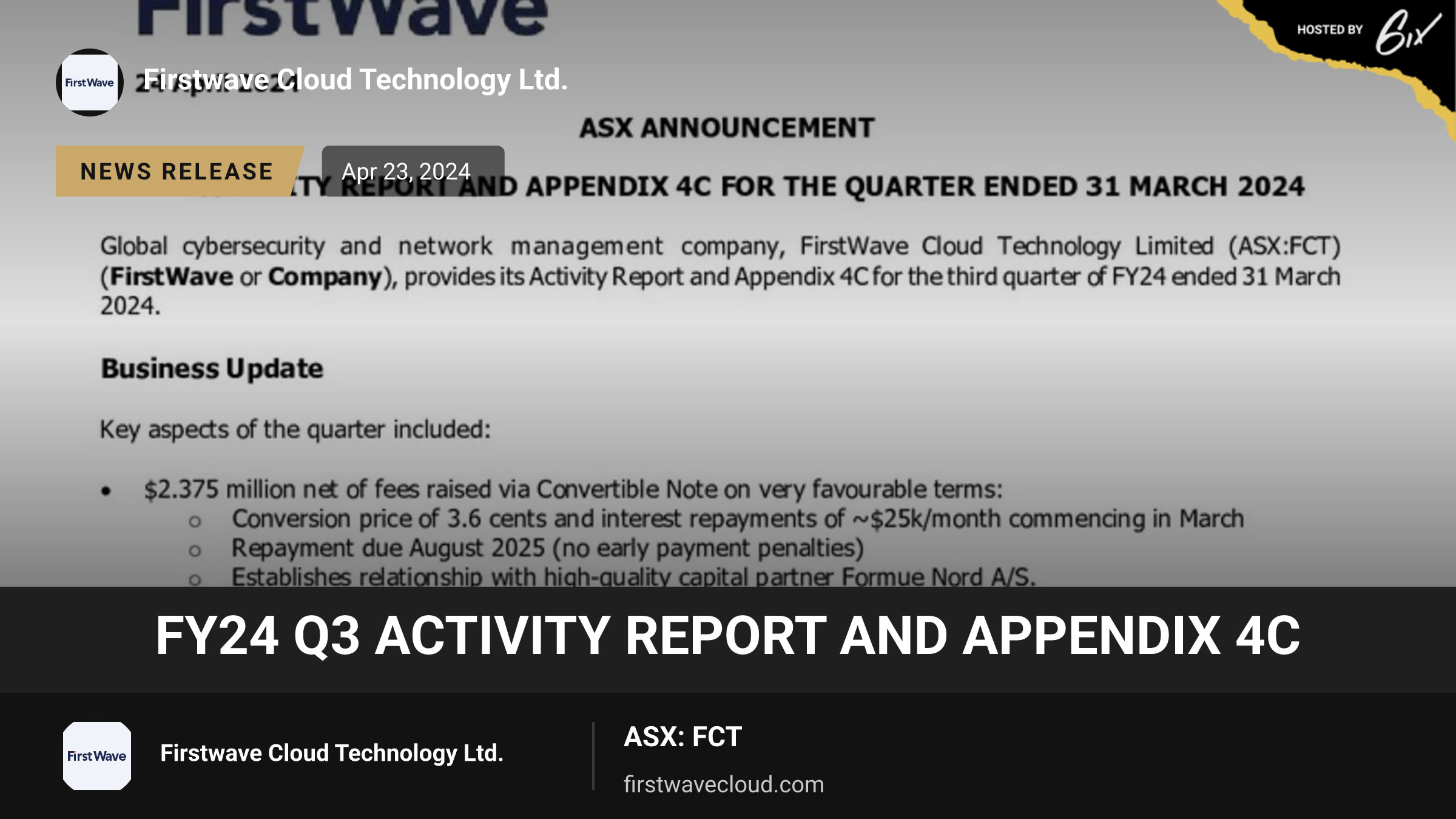 FY24 Q3 Activity Report and Appendix 4C