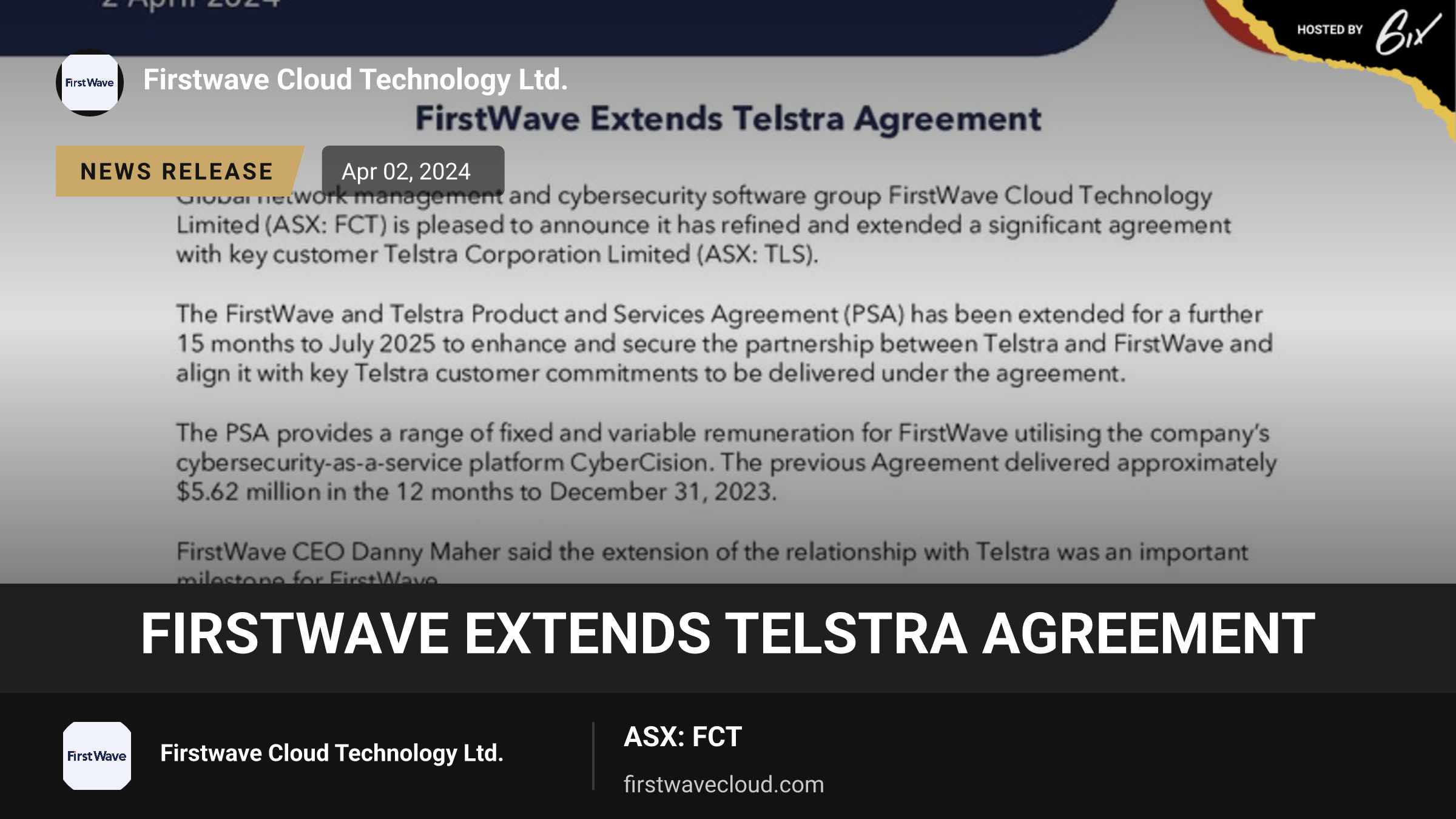 FirstWave Extends Telstra Agreement