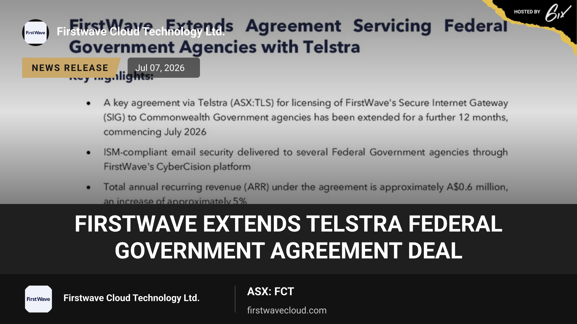 FirstWave Extends Telstra Federal Government Agreement Deal