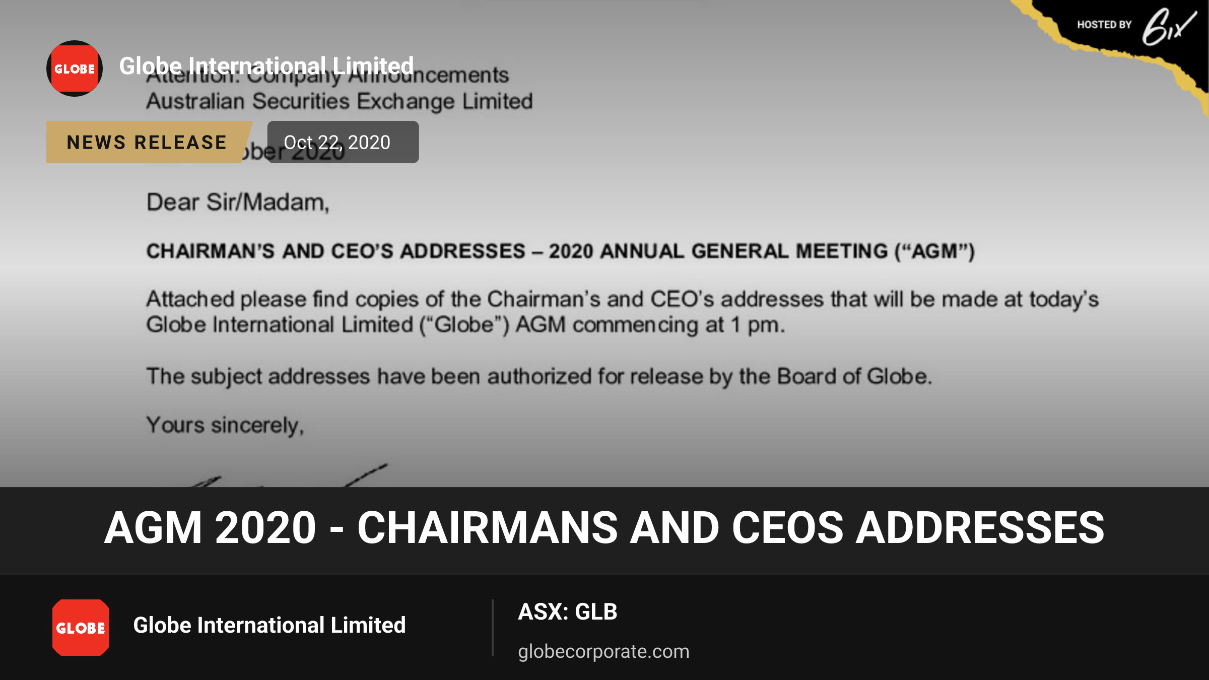AGM 2020 - CHAIRMANS AND CEOS ADDRESSES