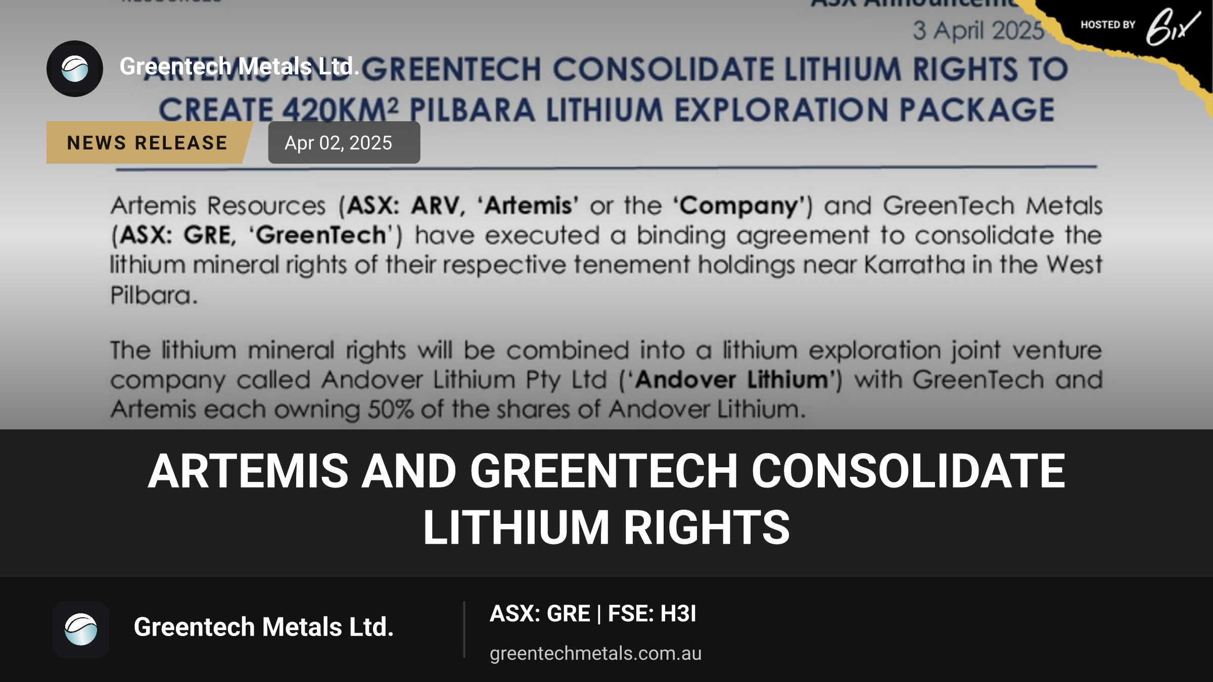 Artemis and Greentech Consolidate Lithium Rights