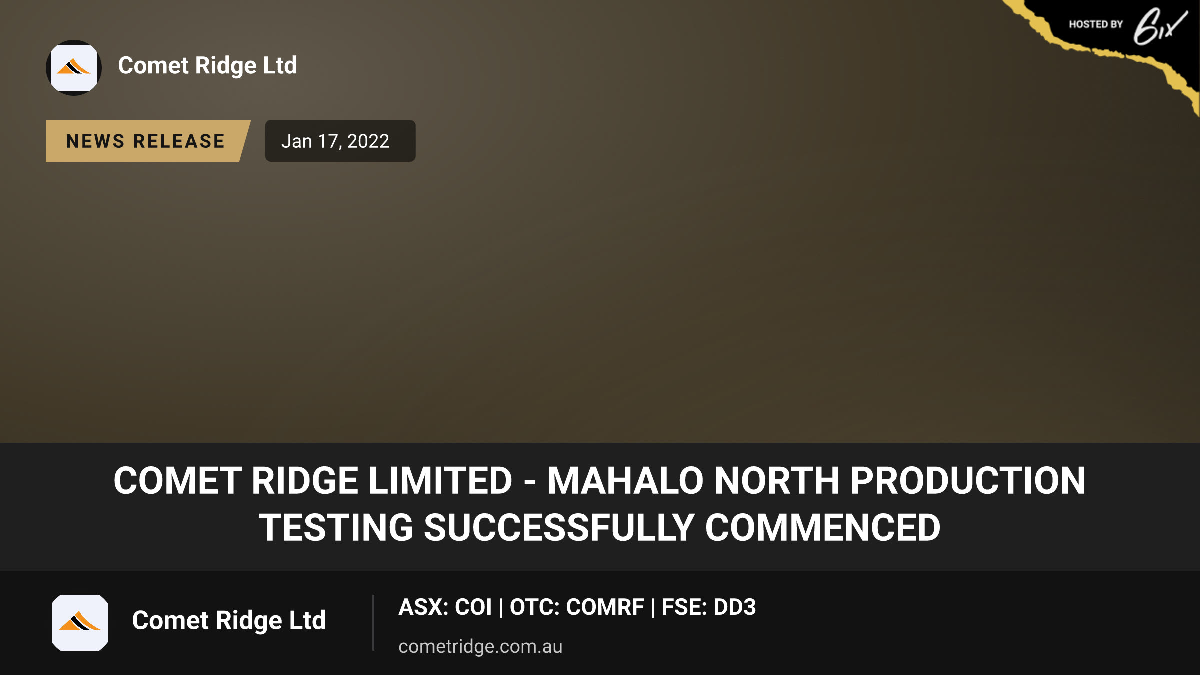 Comet Ridge Limited - Mahalo North production testing successfully commenced