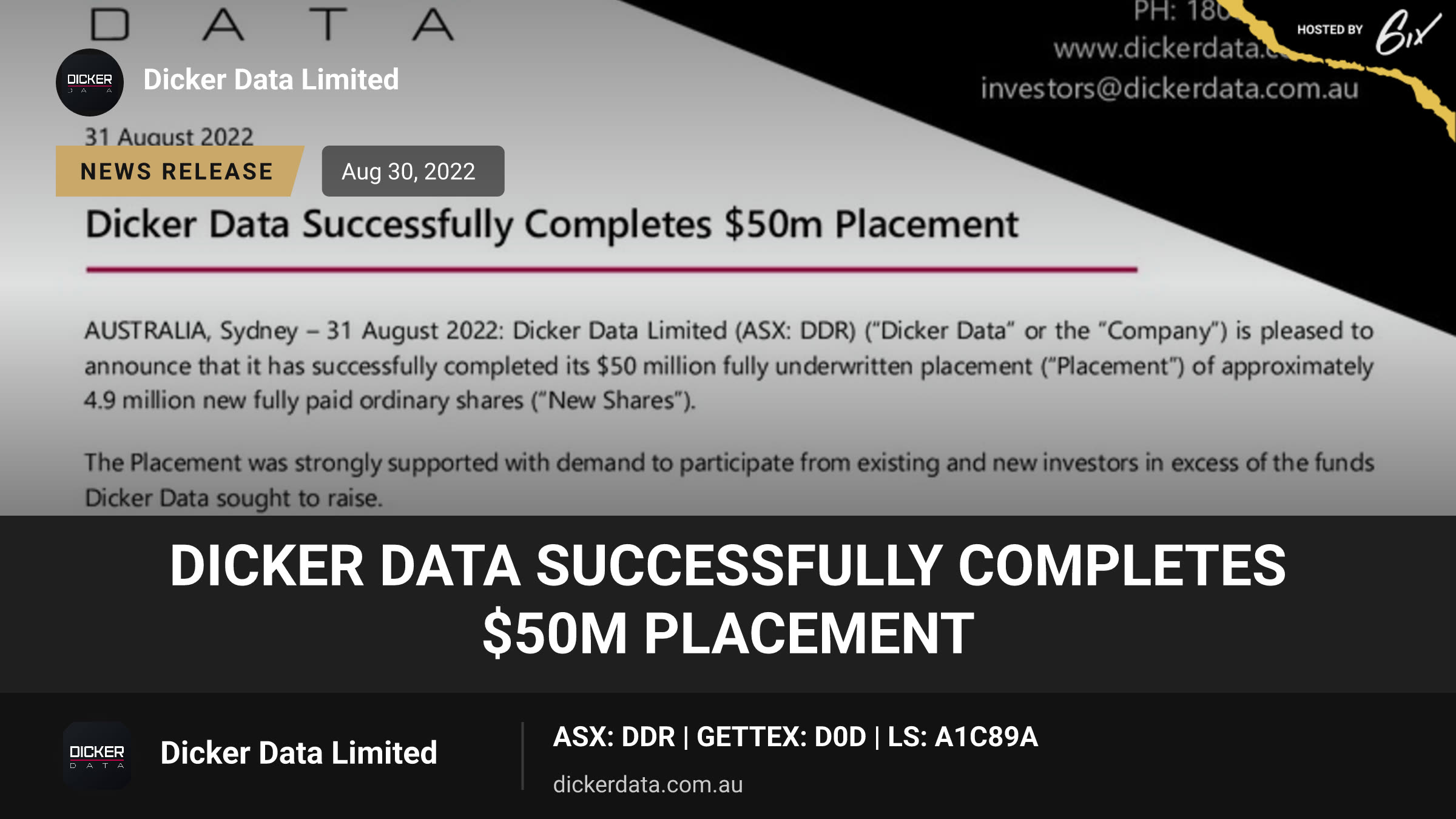 Dicker Data Successfully Completes $50m Placement