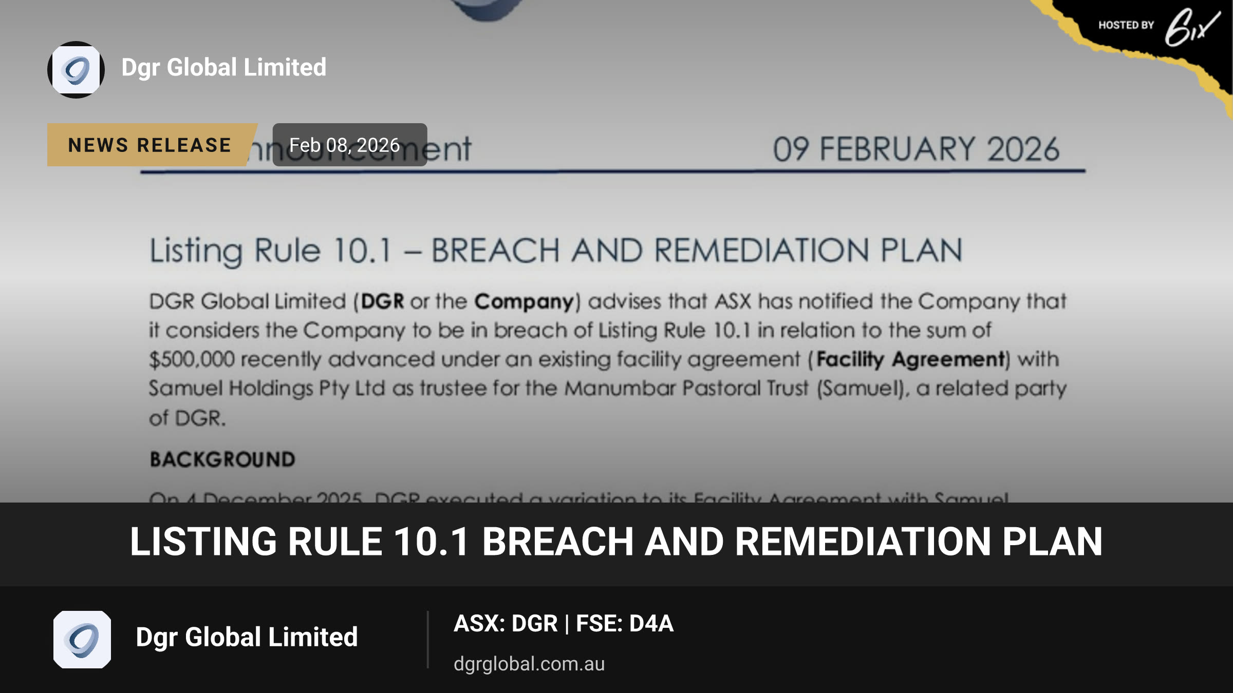 Listing Rule 10.1 Breach and Remediation Plan