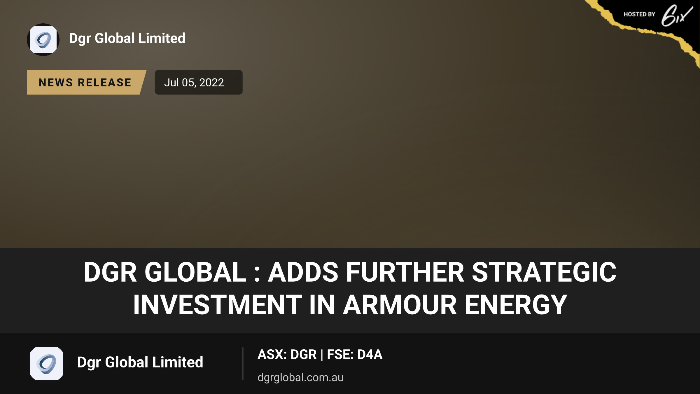 DGR Global : Adds Further Strategic Investment in Armour Energy