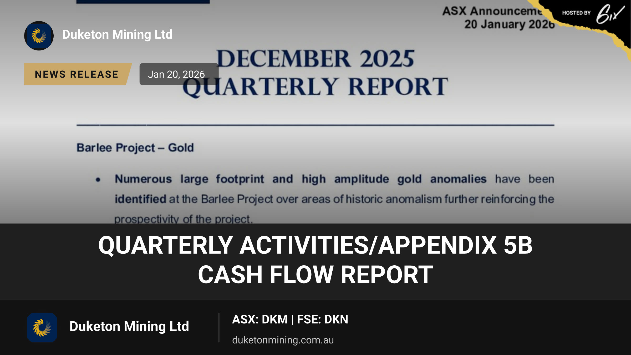 Quarterly Activities/Appendix 5B Cash Flow Report