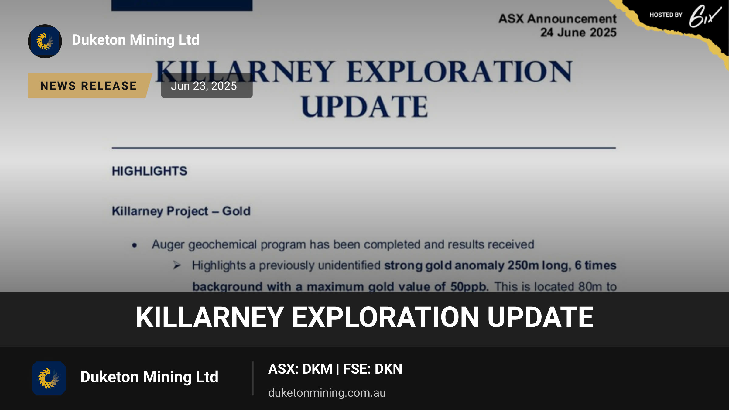Killarney Exploration Update
