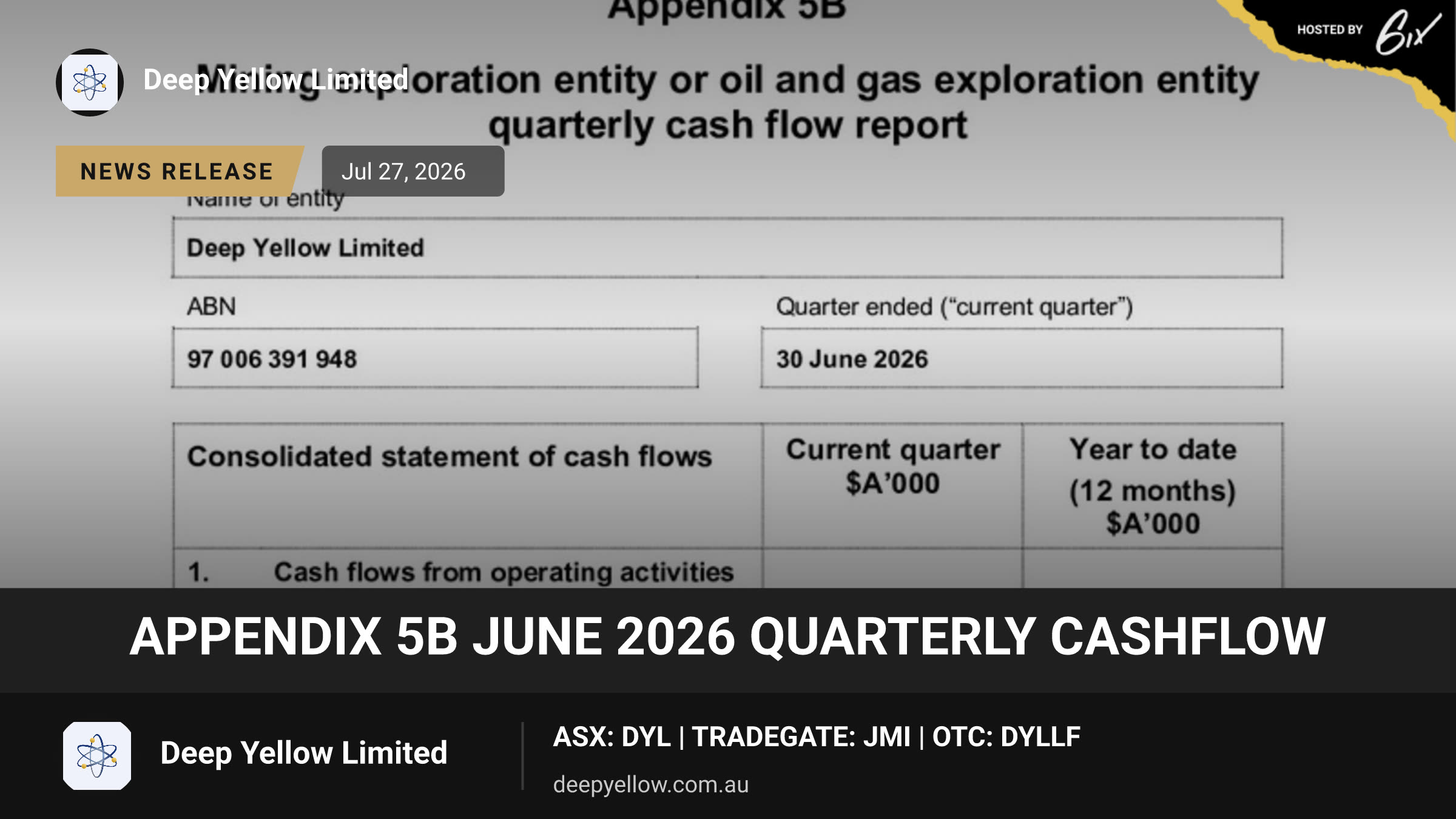 Appendix 5B June 2026 Quarterly Cashflow