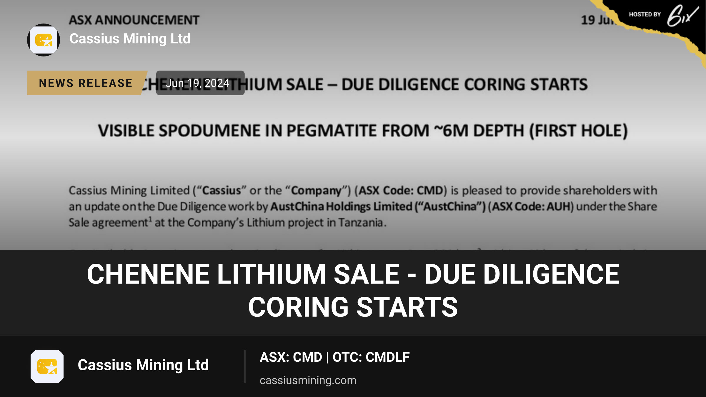 Chenene Lithium Sale - Due Diligence Coring Starts