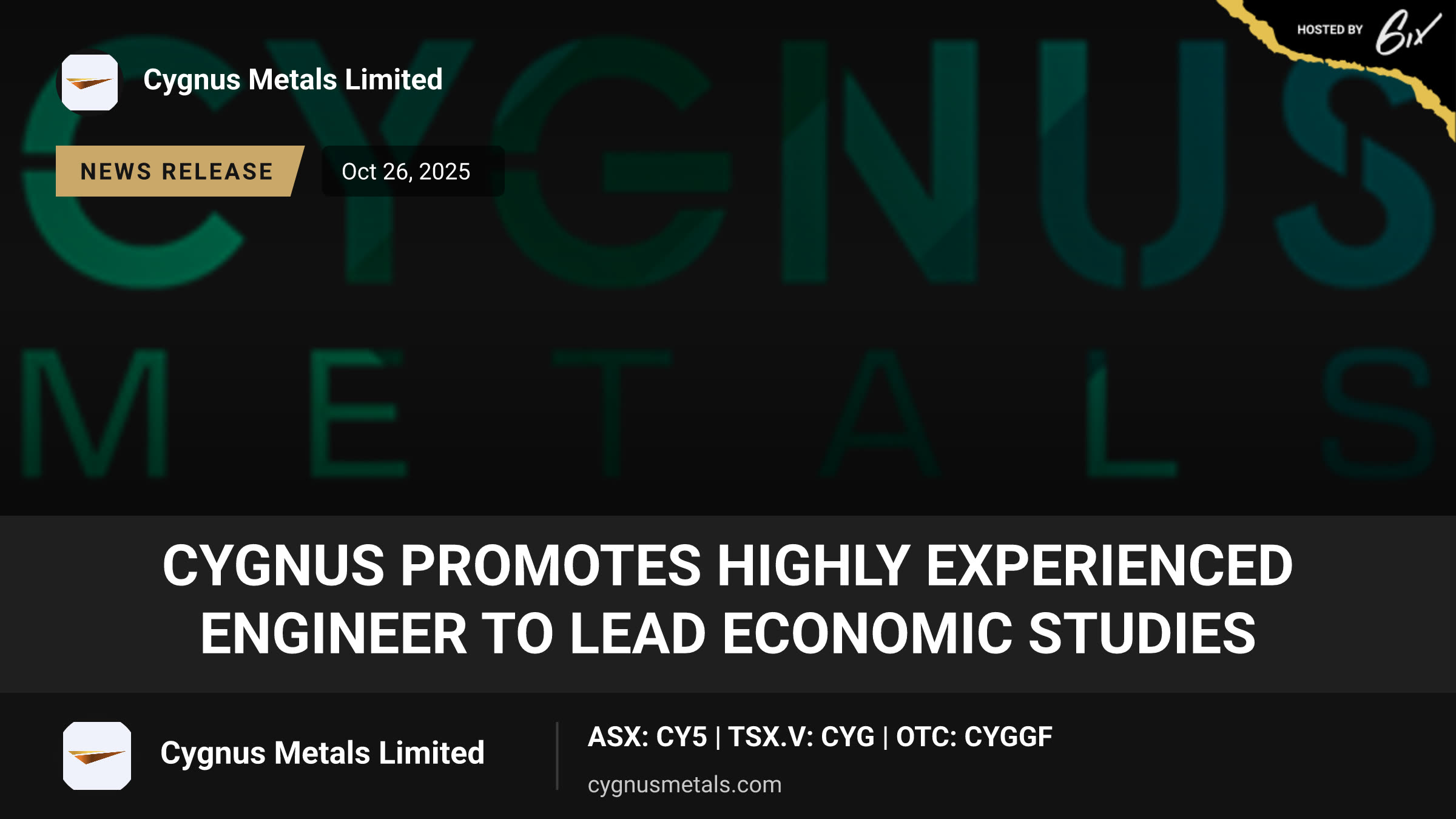 Cygnus promotes highly experienced engineer to lead economic studies