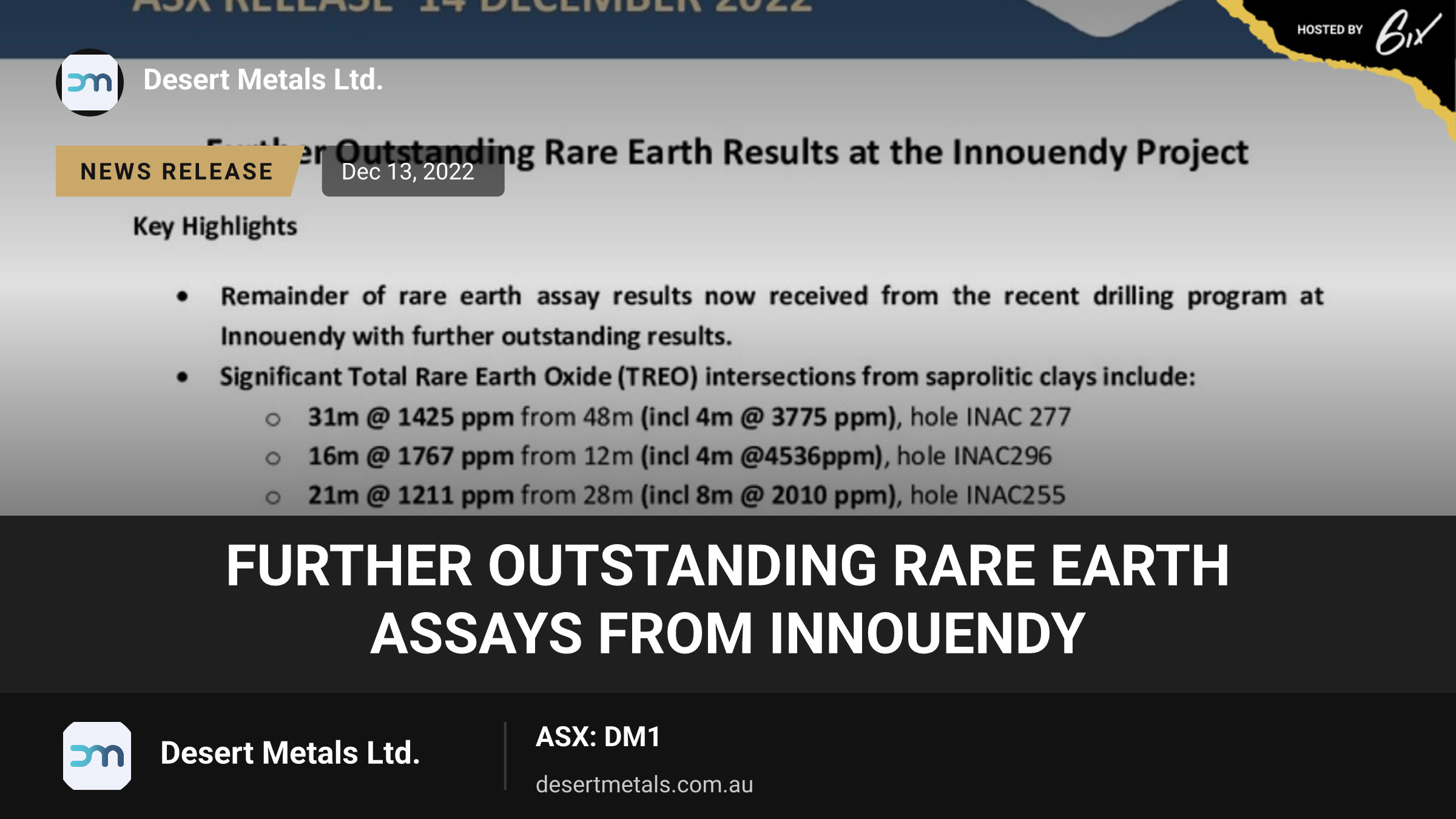 Further Outstanding Rare Earth Assays from Innouendy