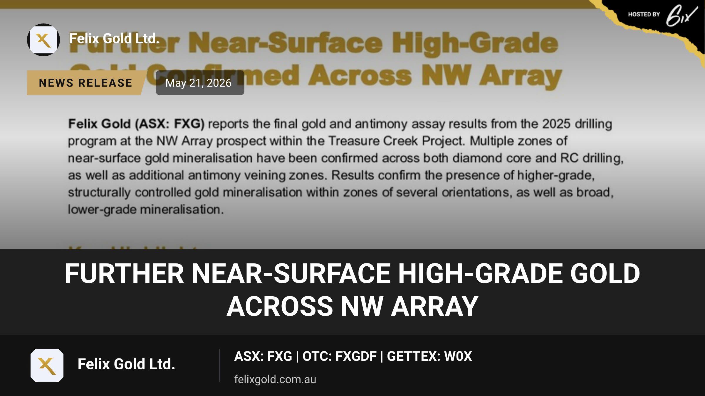 Further Near-Surface High-Grade Gold Across NW Array