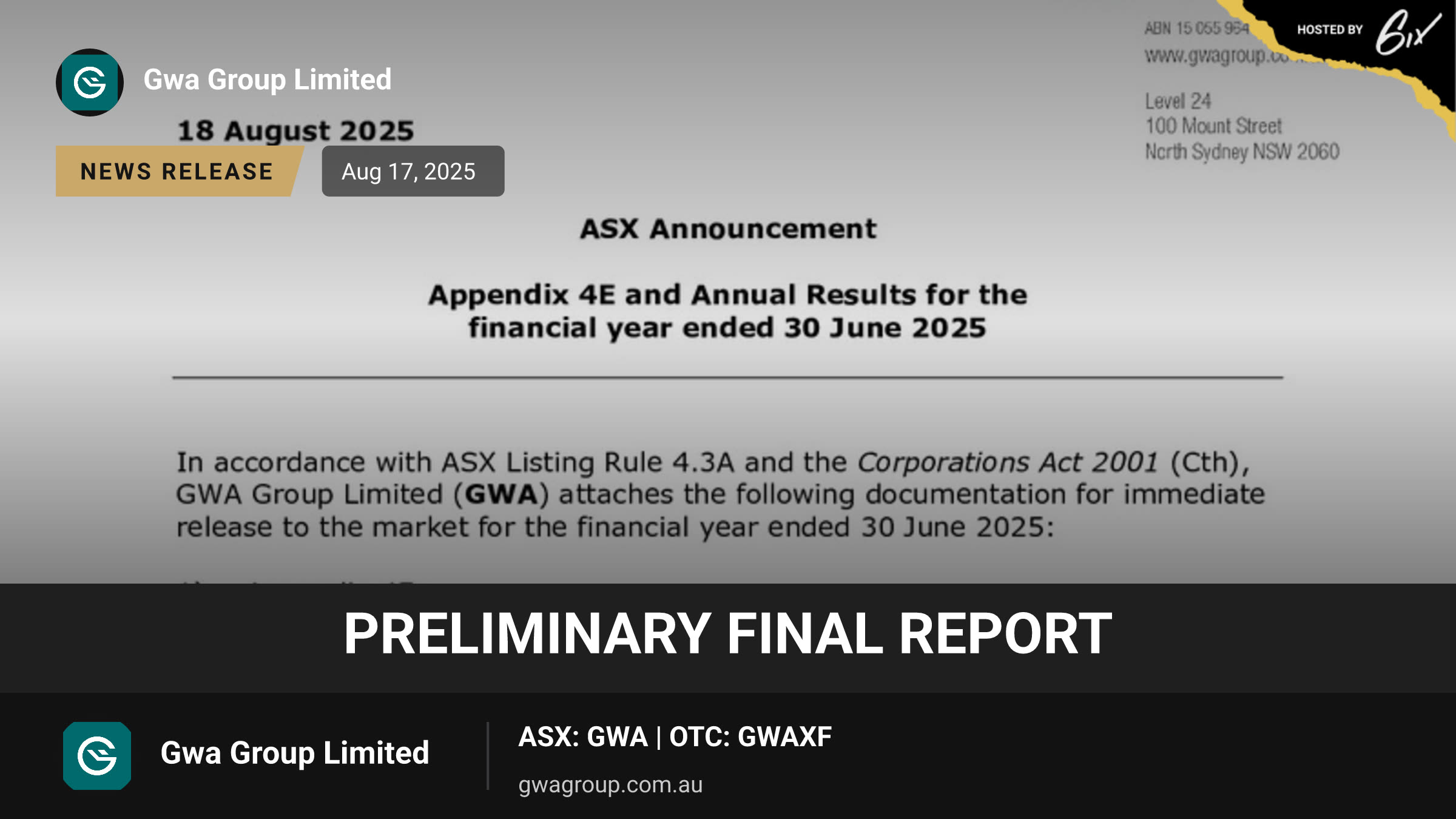 Preliminary Final Report