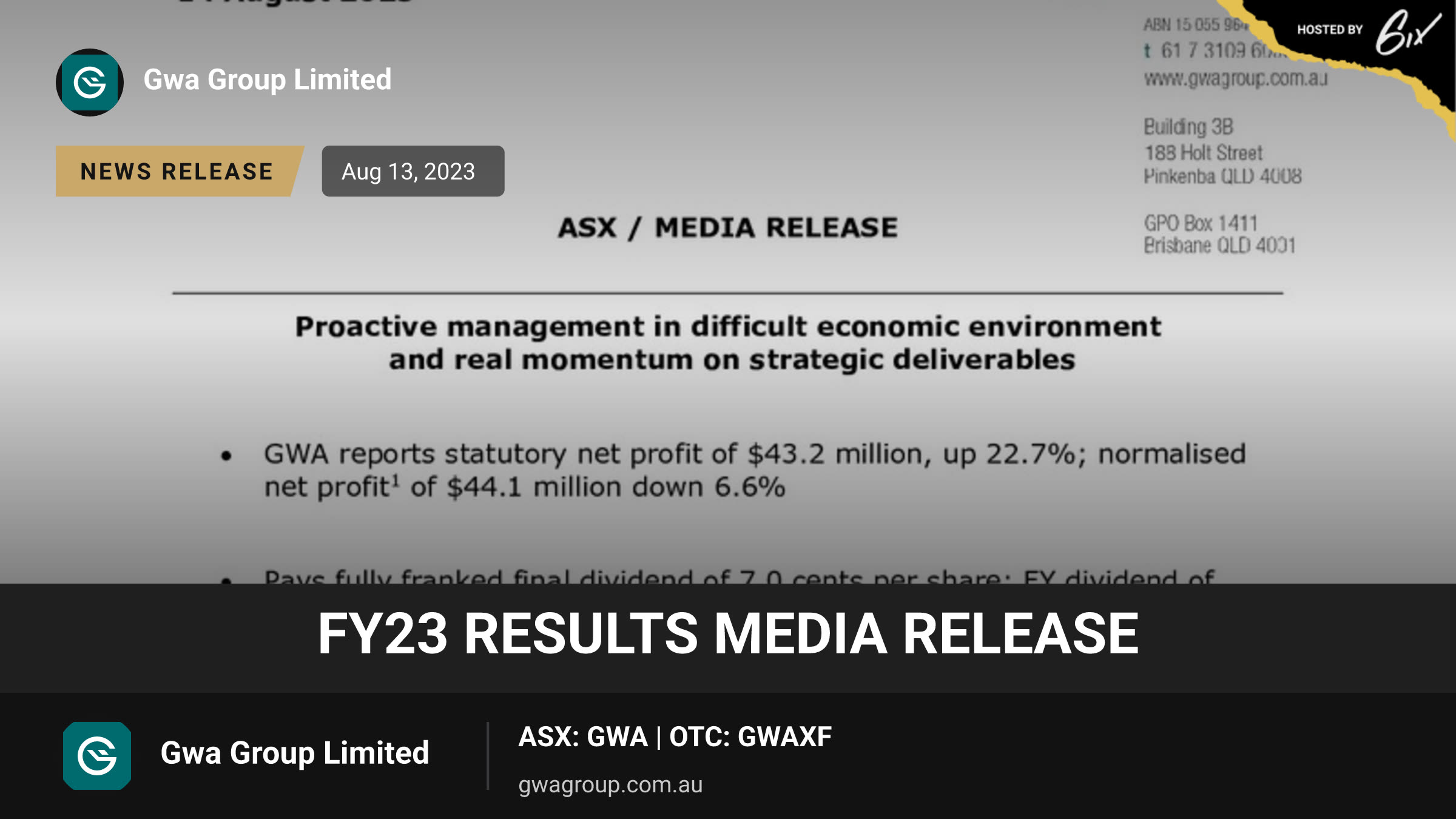 FY23 Results Media Release