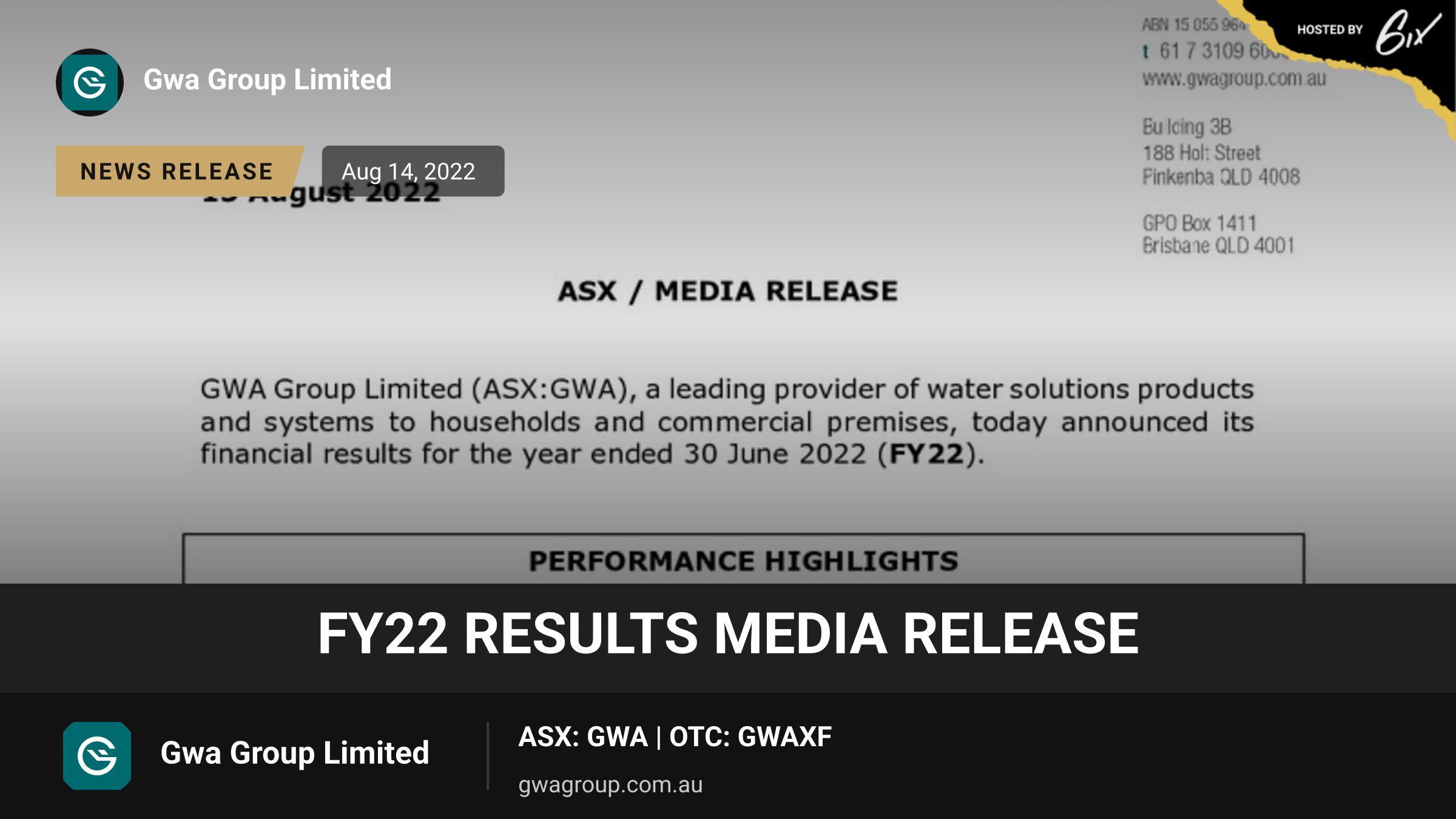 FY22 Results Media Release