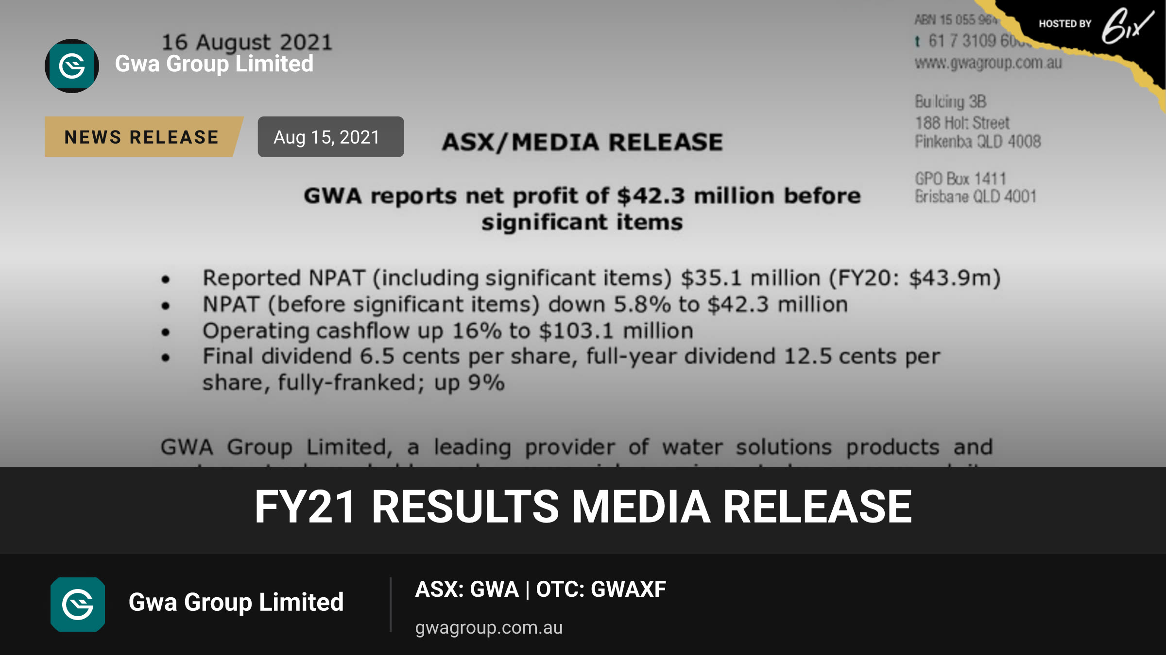 FY21 Results Media Release