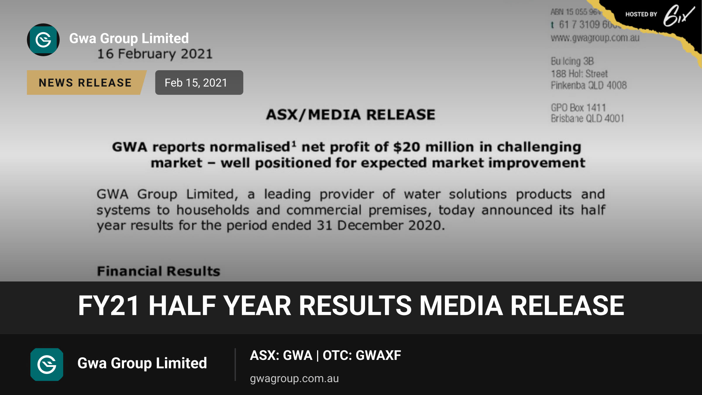 FY21 Half Year Results Media Release