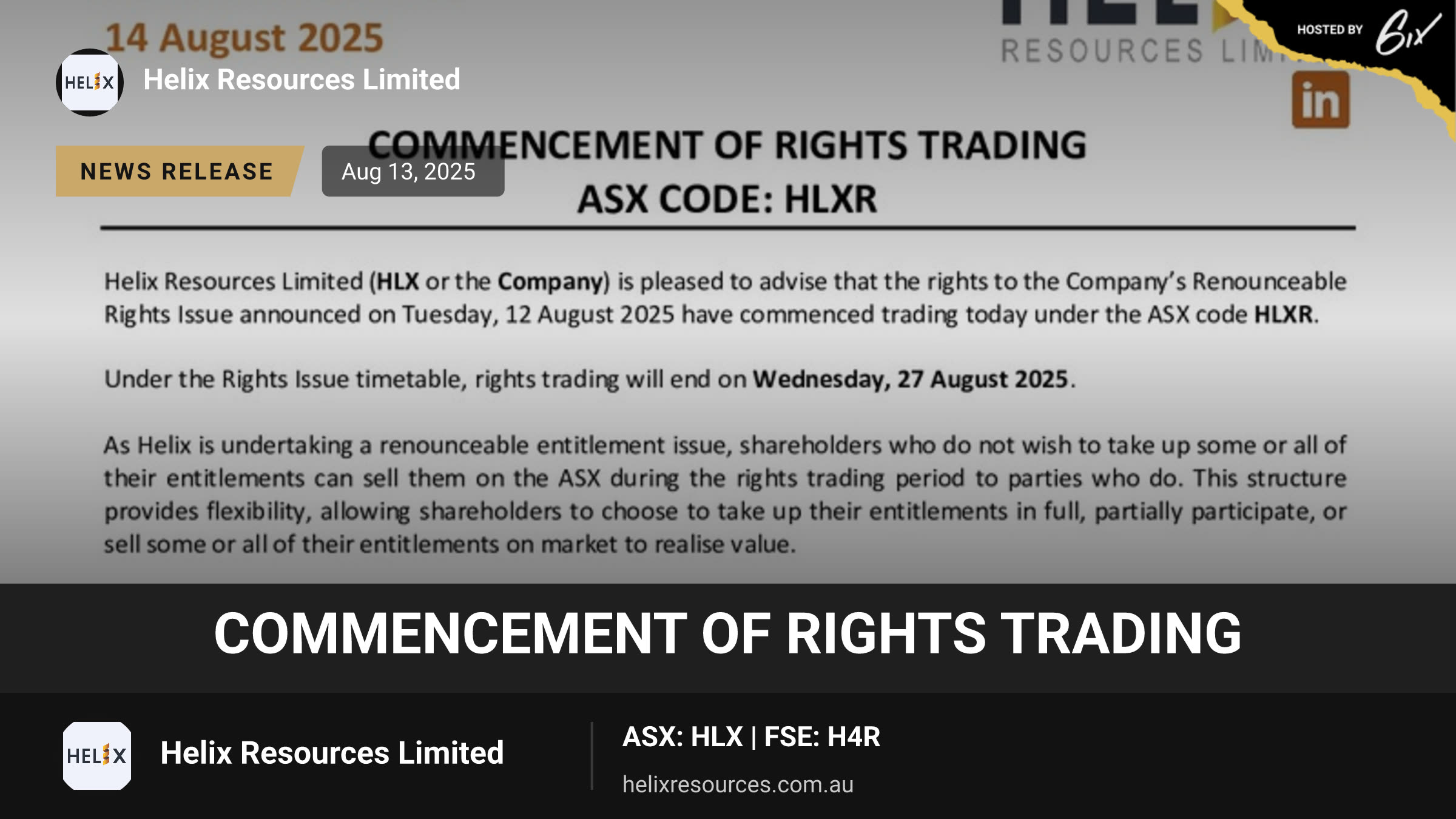 Commencement of rights trading