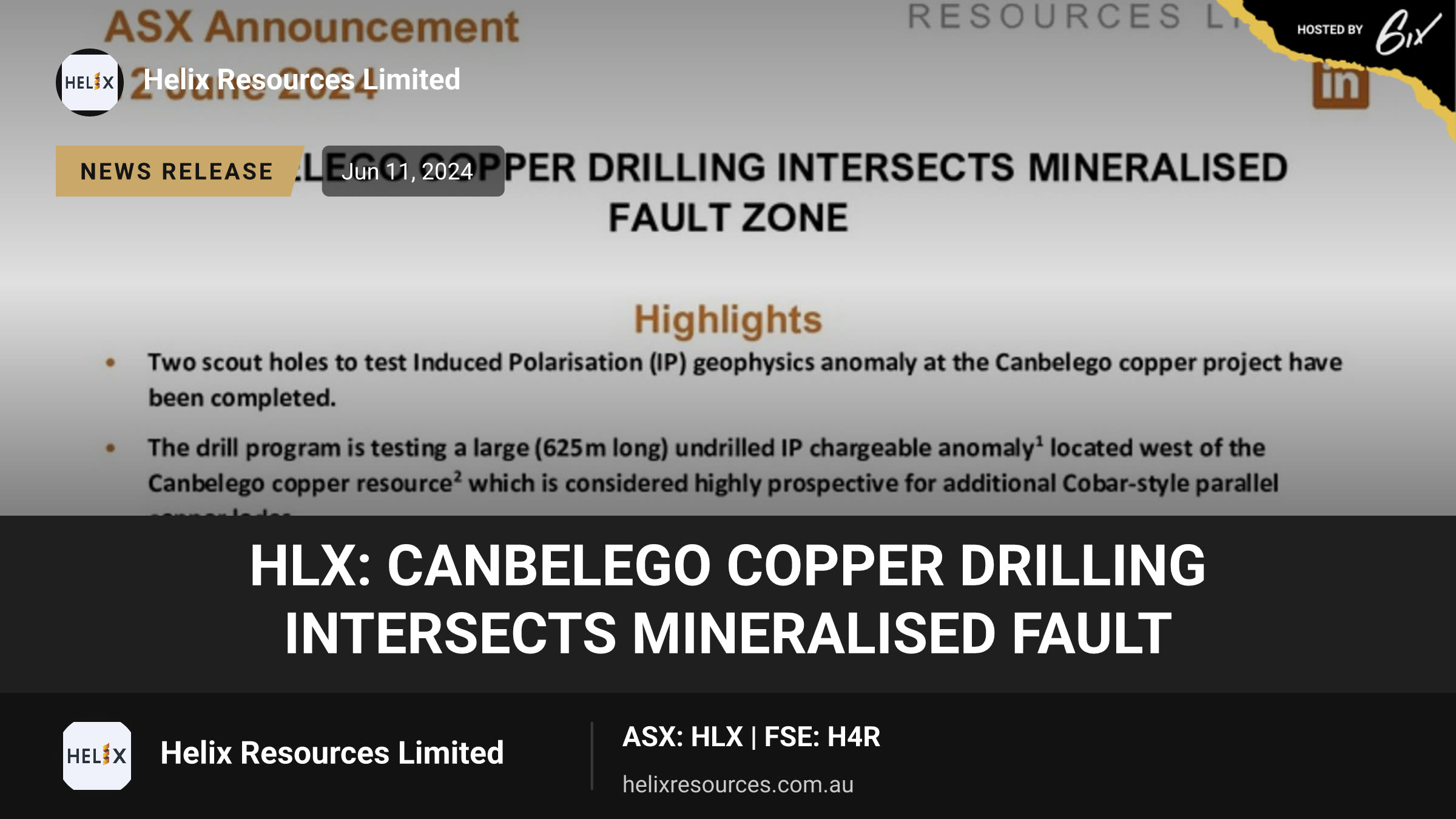 HLX: Canbelego Copper Drilling Intersects Mineralised Fault
