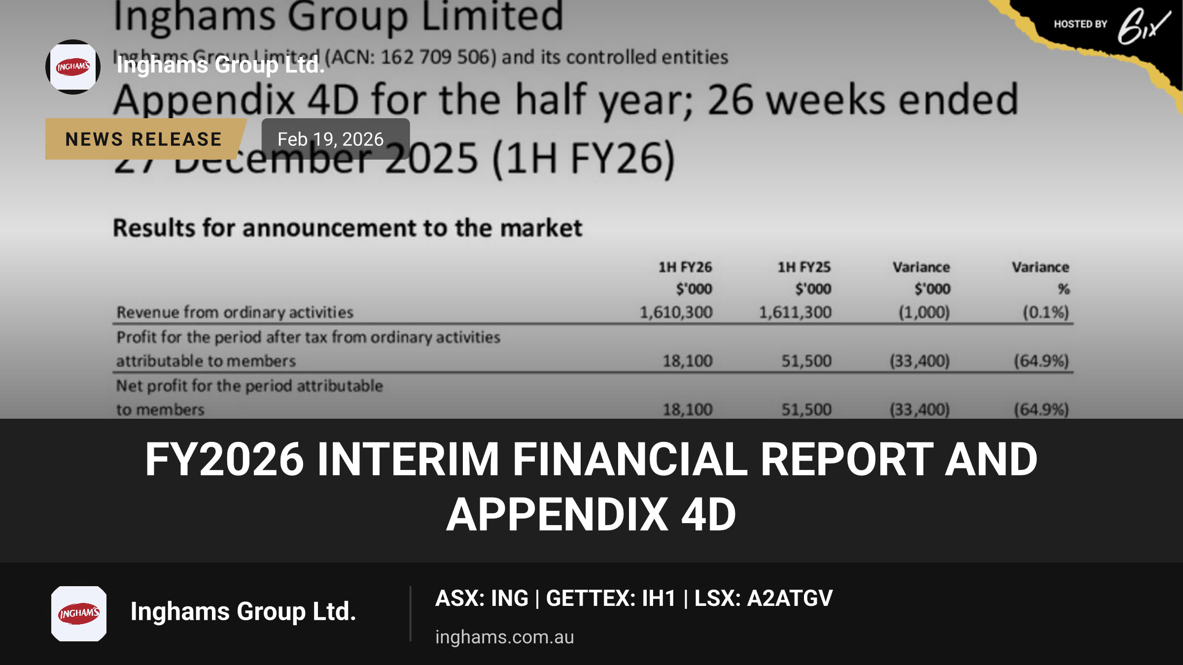 FY2026 Interim Financial Report and Appendix 4D