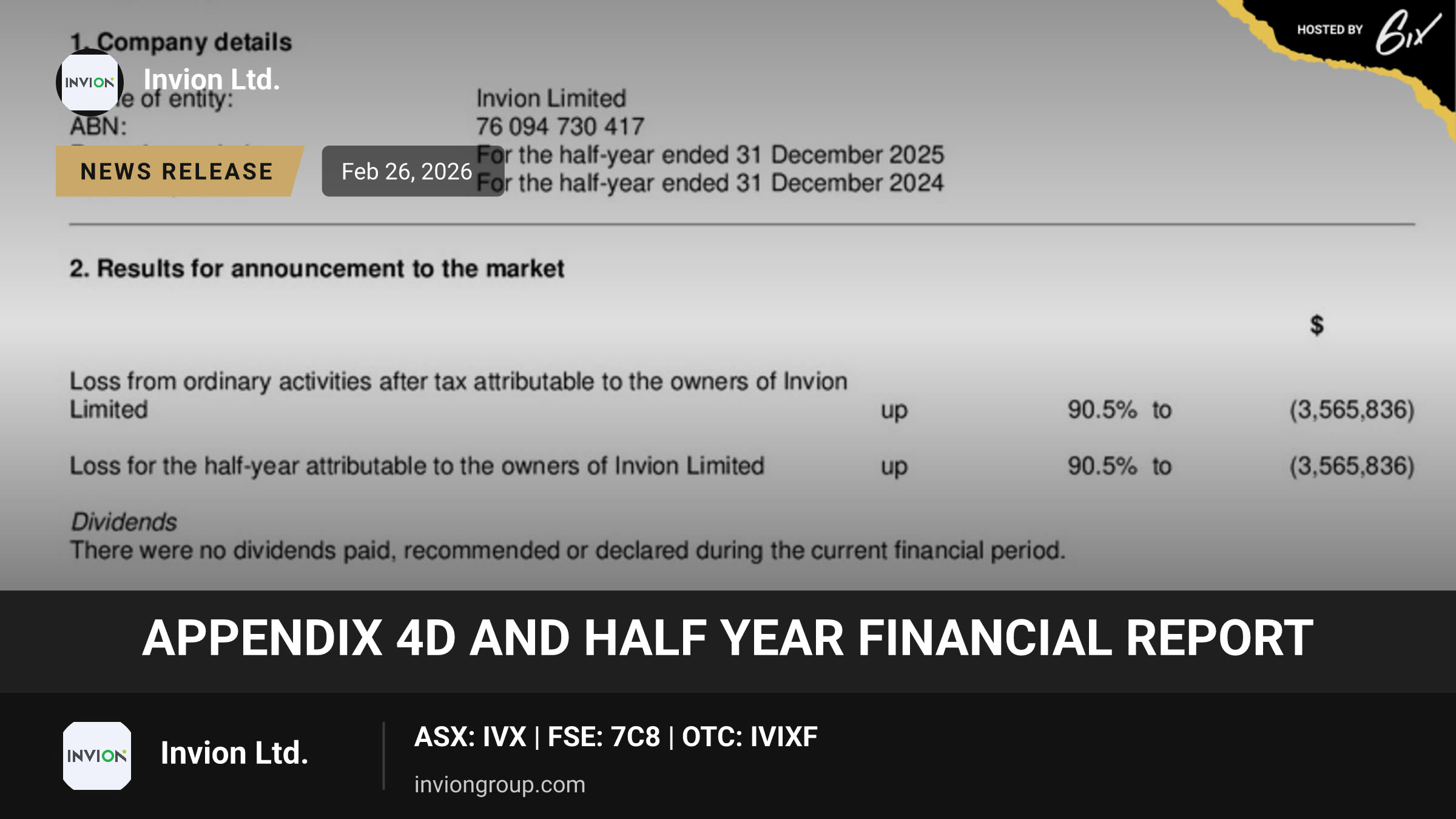 Appendix 4D and Half Year Financial Report