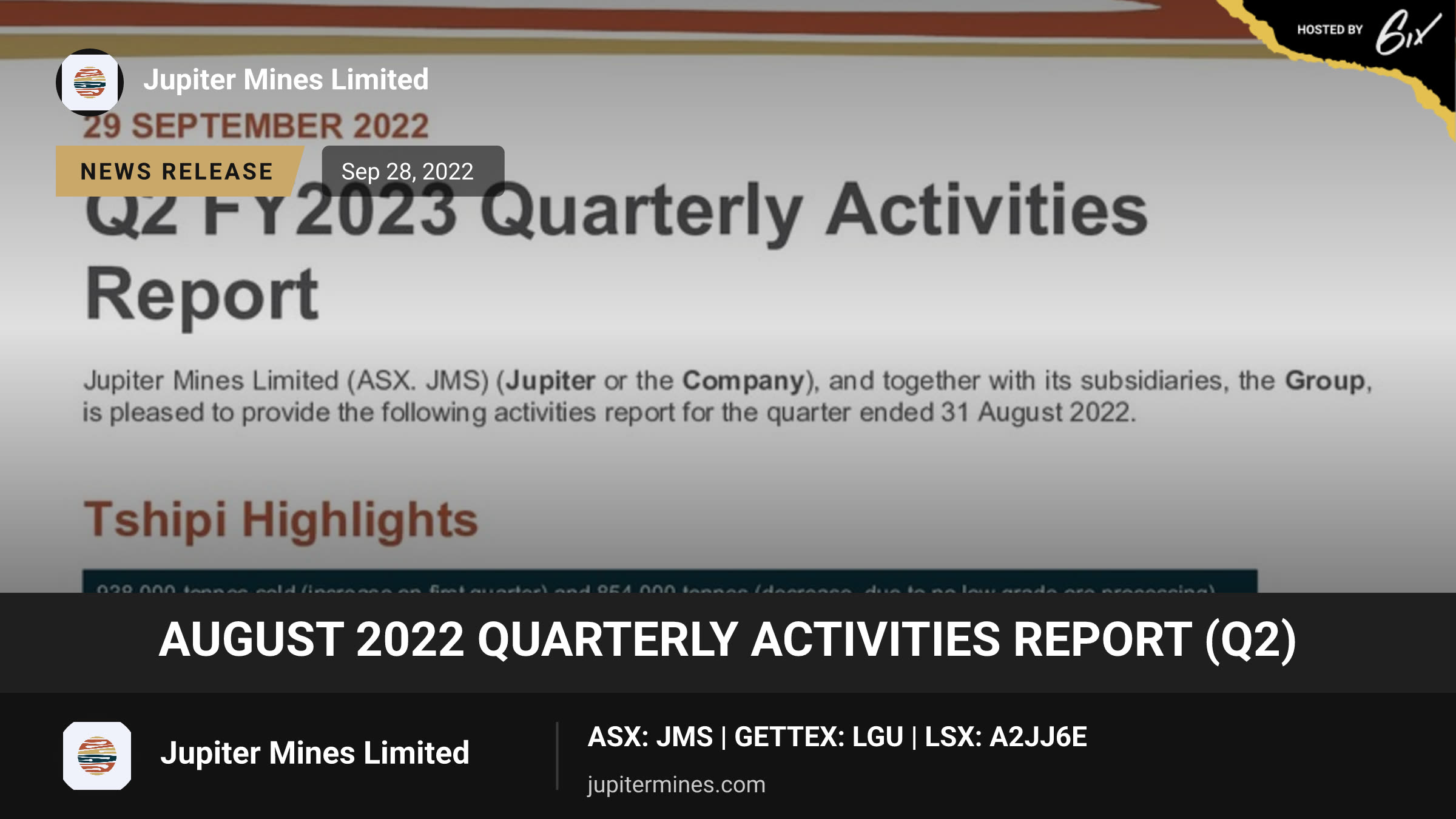 August 2022 Quarterly Activities Report (Q2)