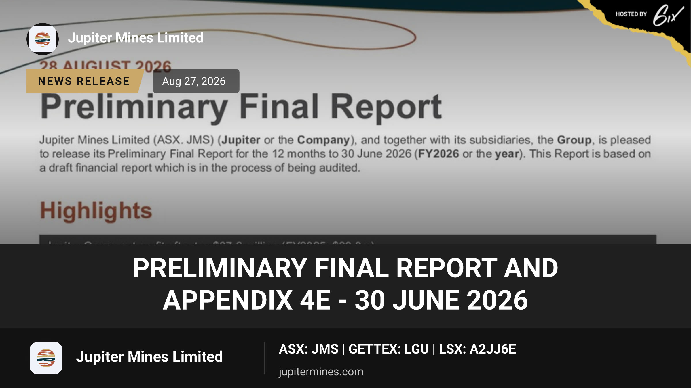 Preliminary Final Report and Appendix 4E - 30 June 2026