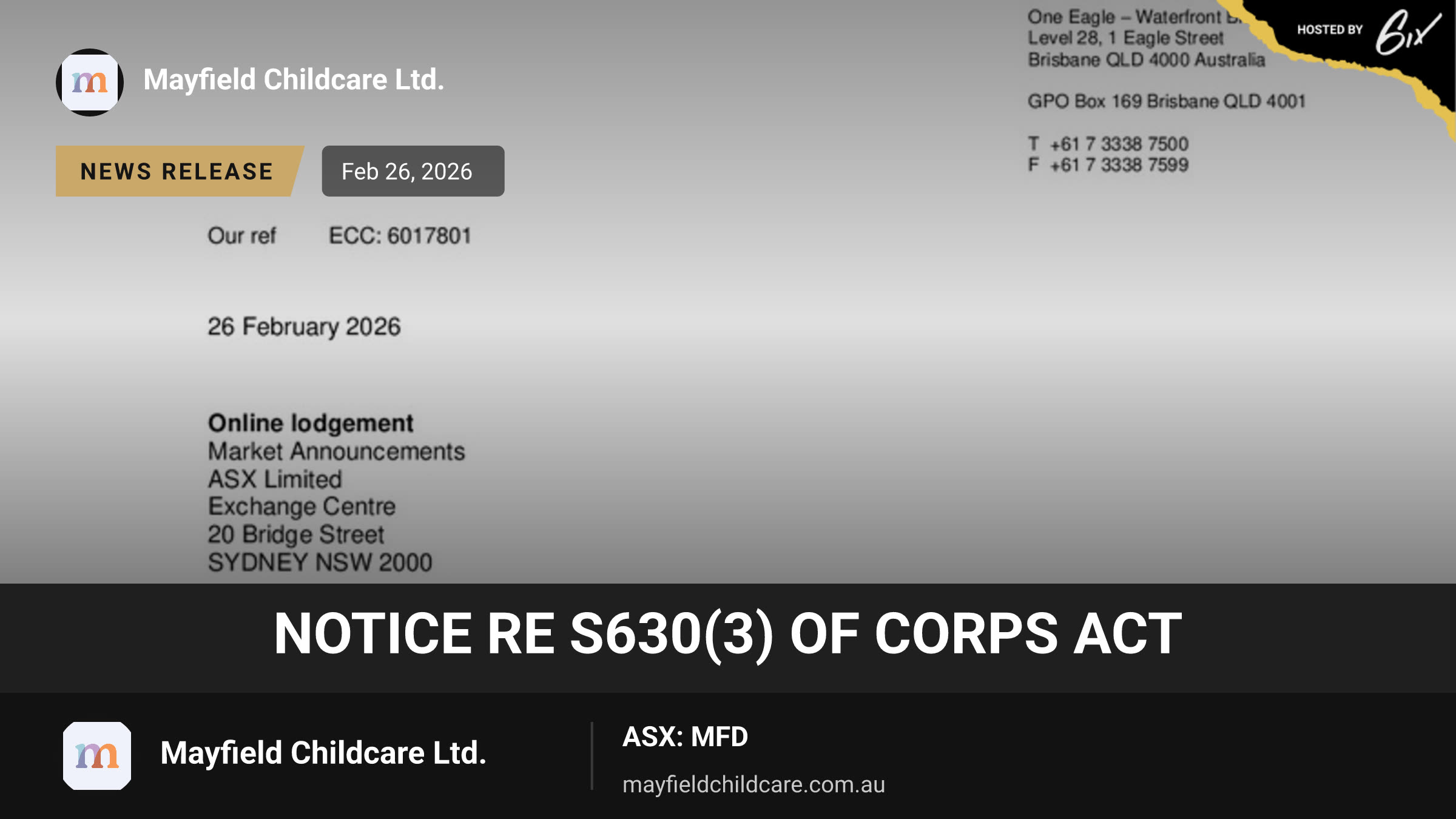 Notice Re s630(3) Of Corps Act