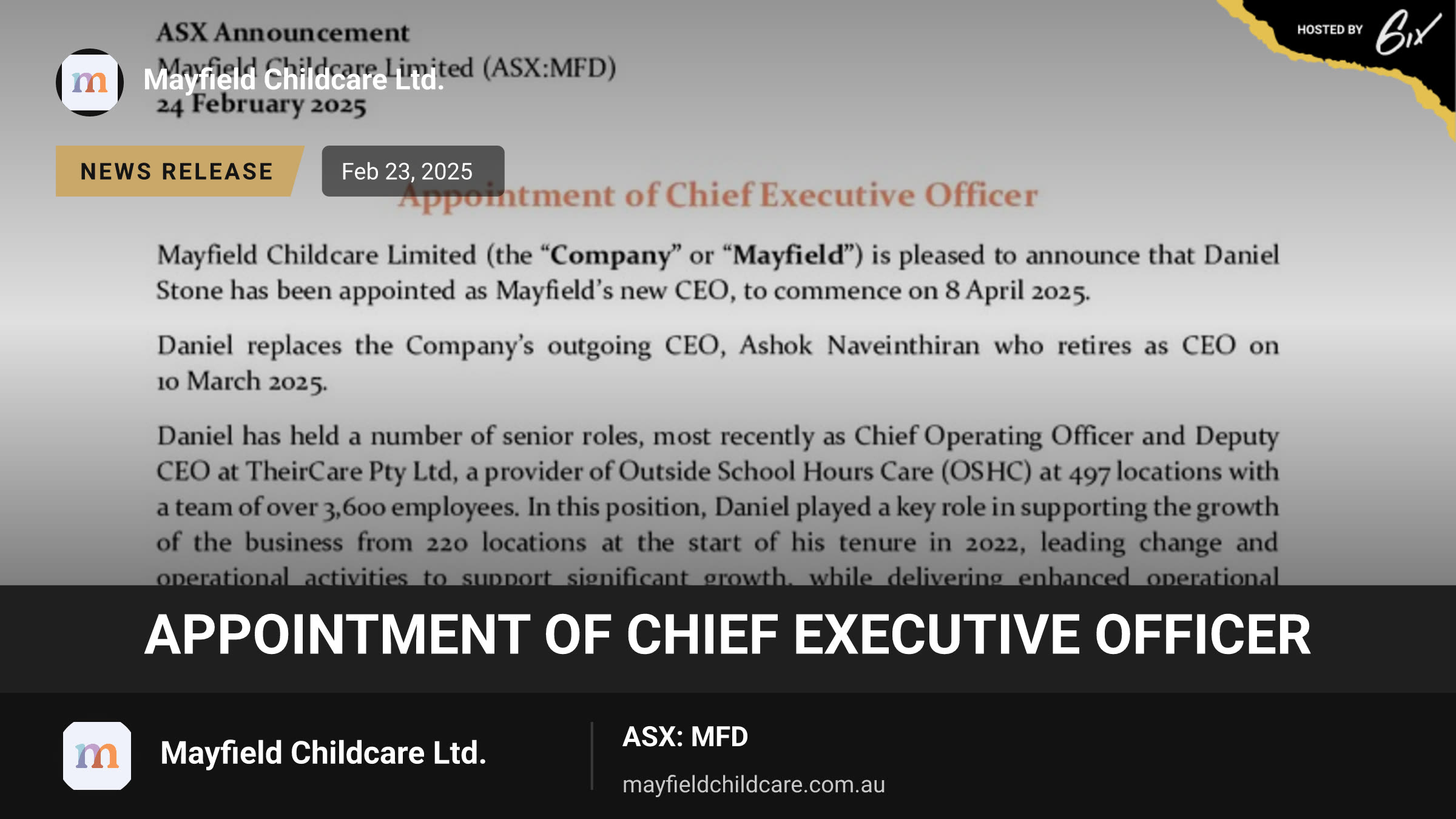Appointment of Chief Executive Officer