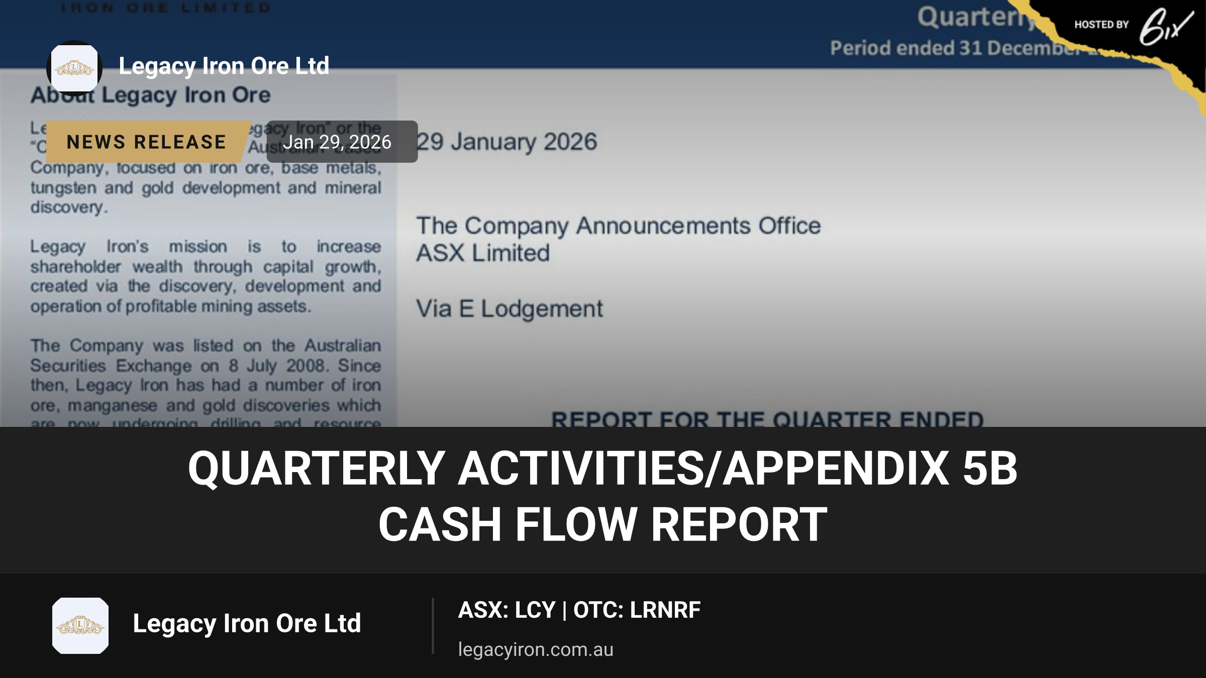 Quarterly Activities/Appendix 5B Cash Flow Report