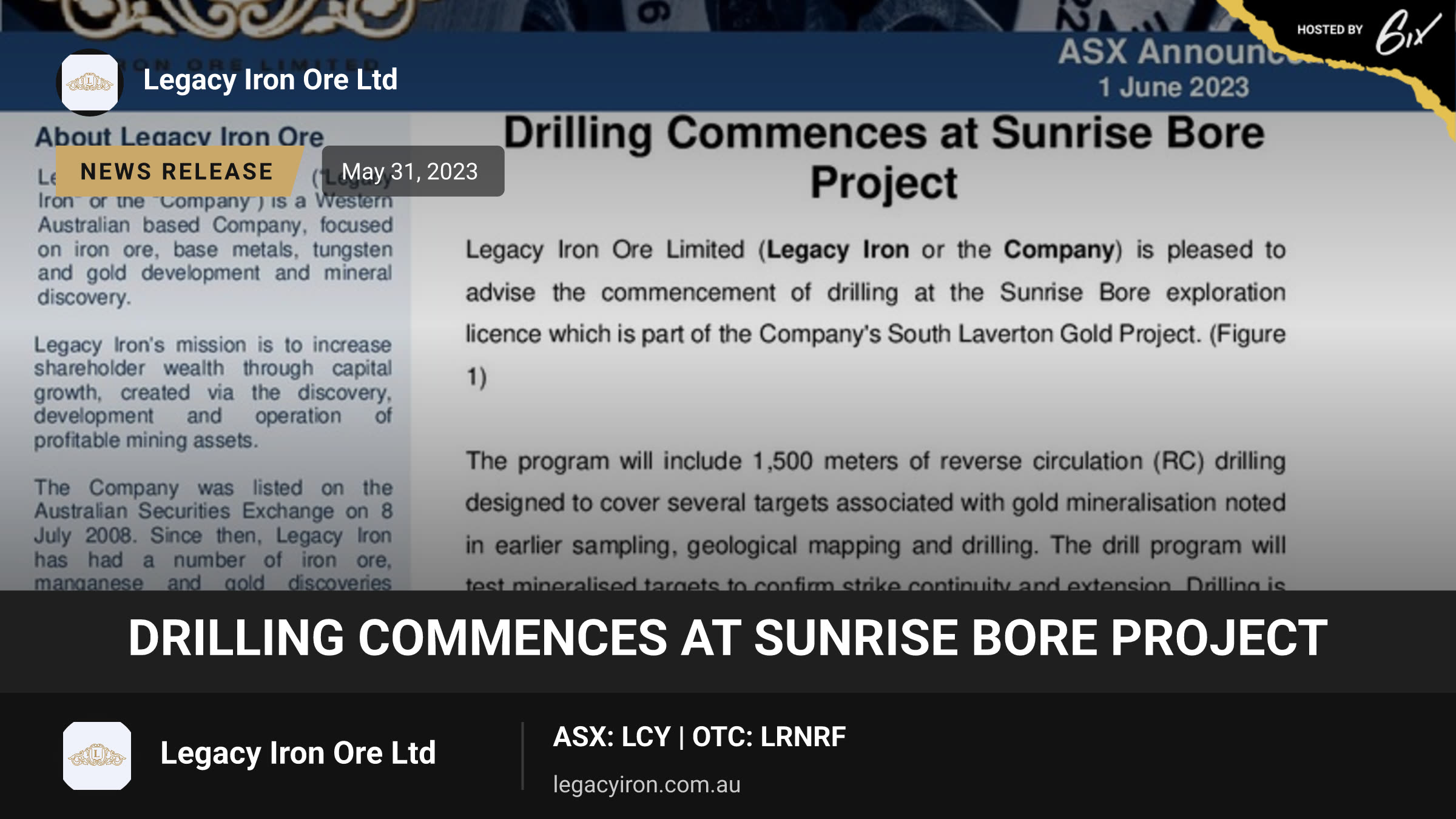 Drilling Commences at Sunrise Bore Project