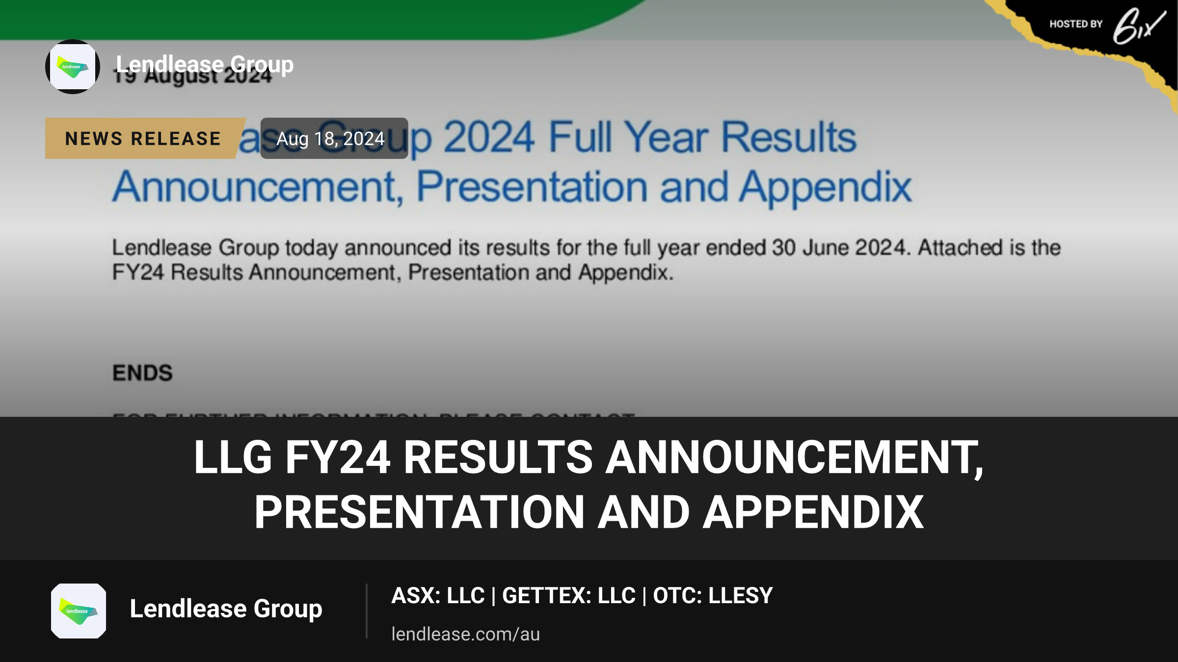 LLG FY24 Results Announcement, Presentation and Appendix