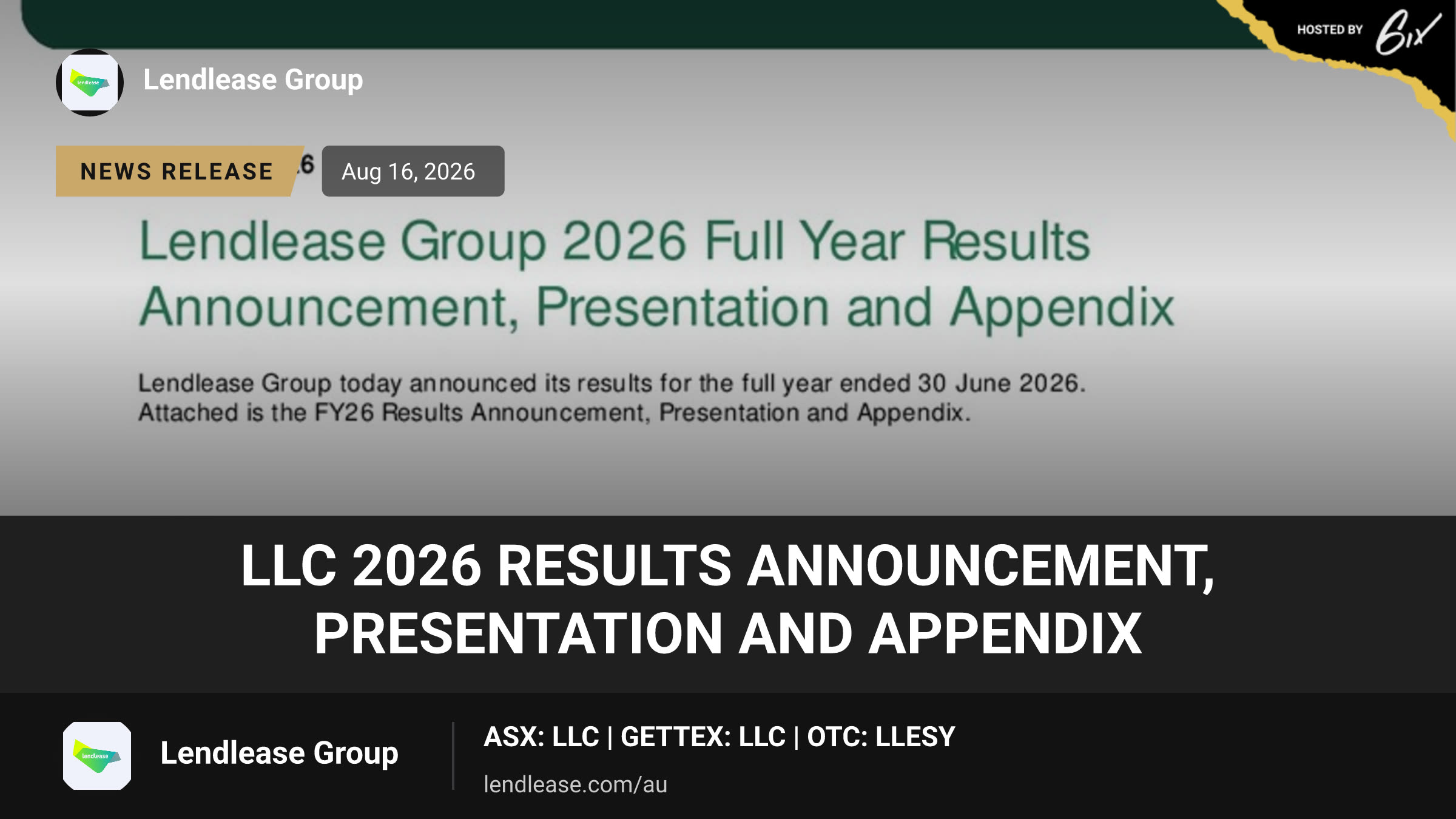 LLC 2026 Results Announcement, Presentation and Appendix