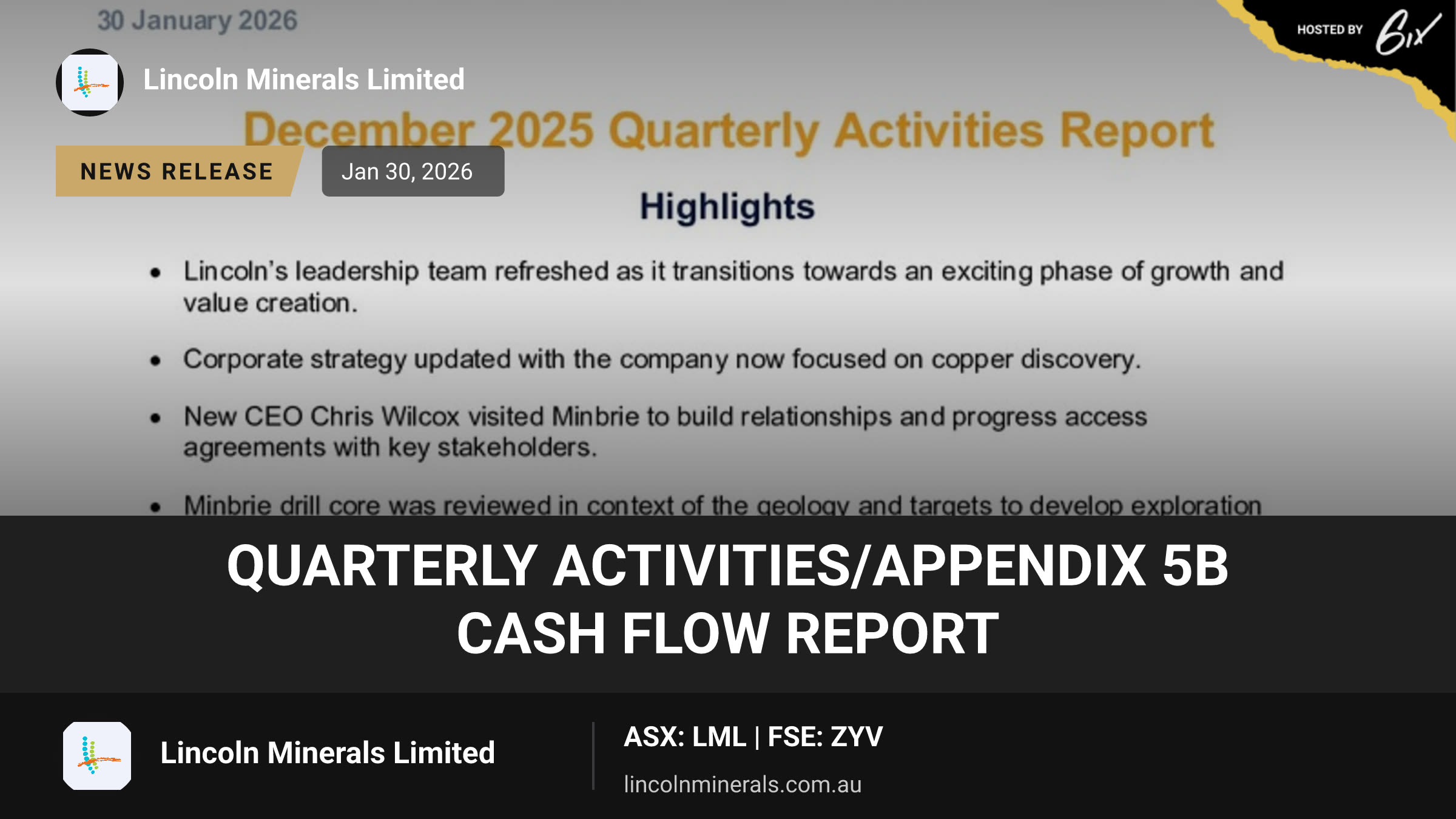 Quarterly Activities/Appendix 5B Cash Flow Report