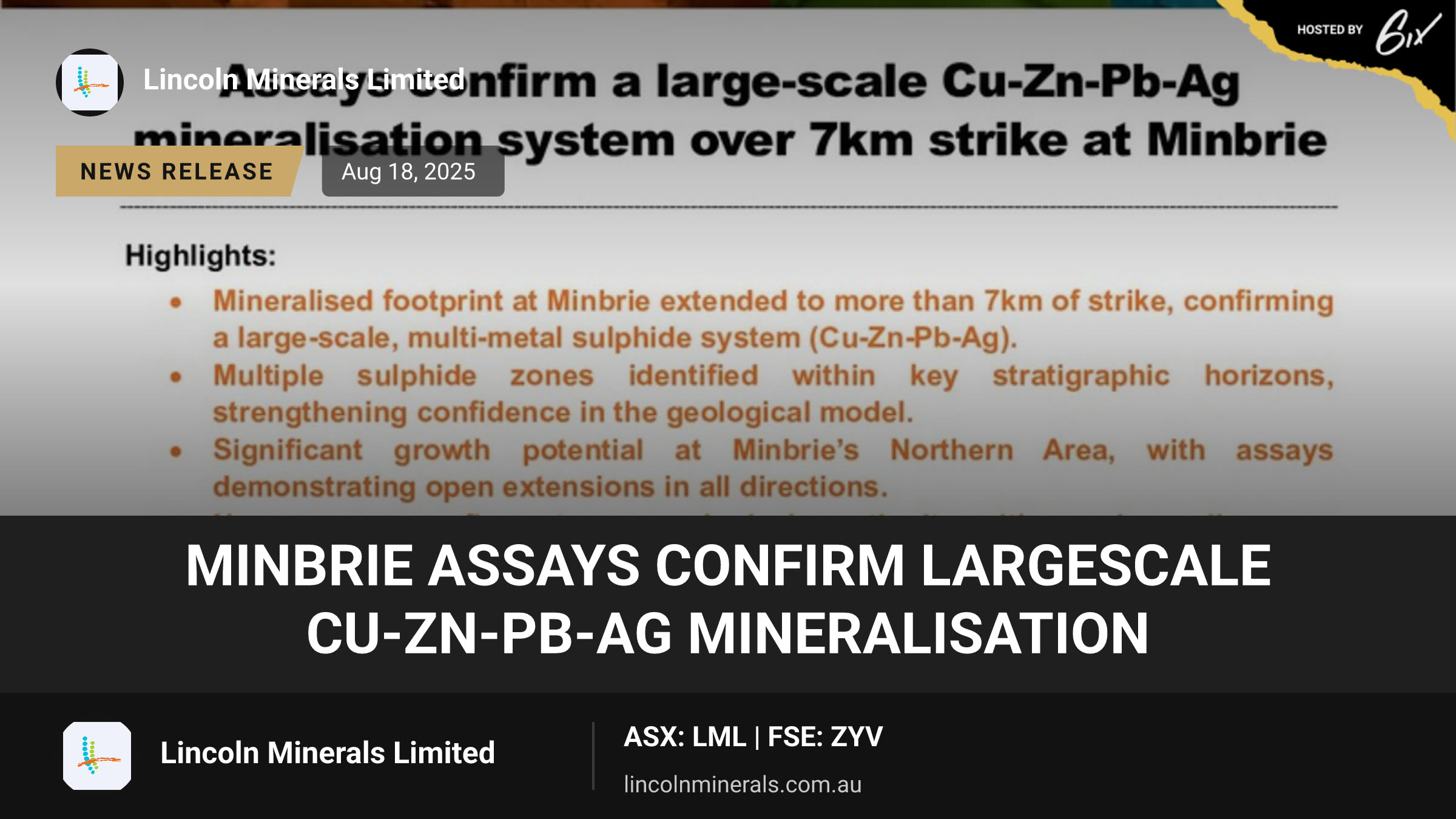 Minbrie assays confirm largescale Cu-Zn-Pb-Ag mineralisation