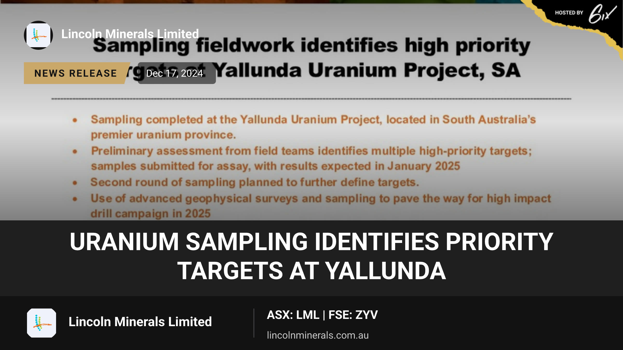 Uranium sampling identifies priority targets at Yallunda